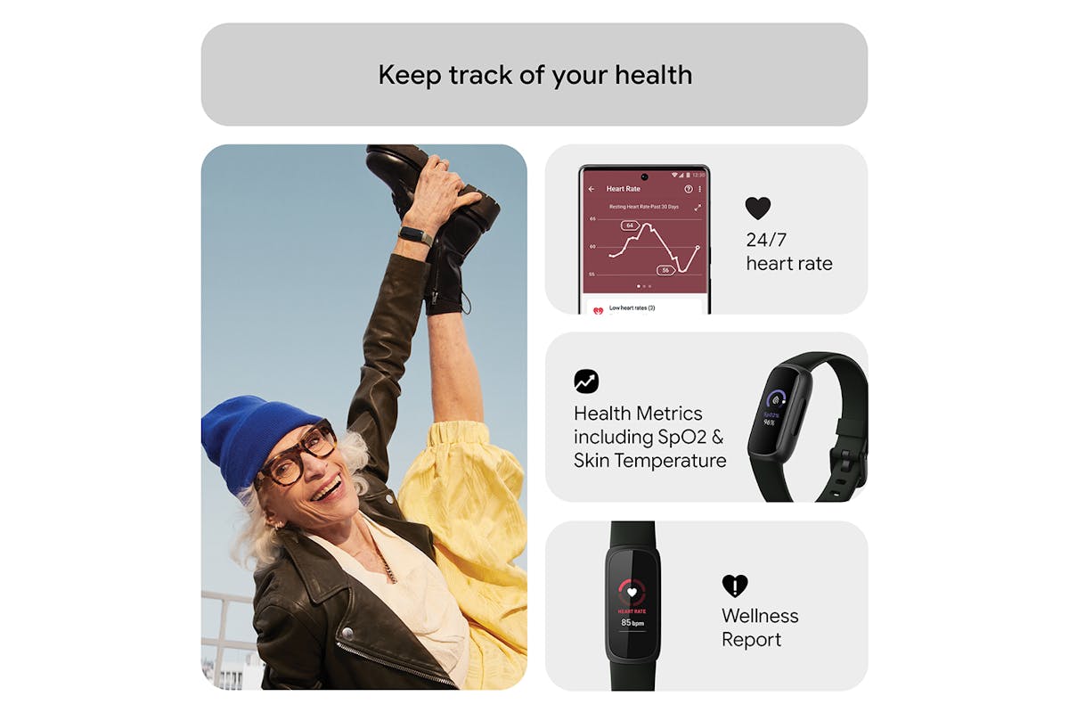 Fitbit Inspire 3 - Health & Fitness Tracker with 10-Day Battery & AMOLED Display - Black/Midnight Zen | 79-FB424BKBK