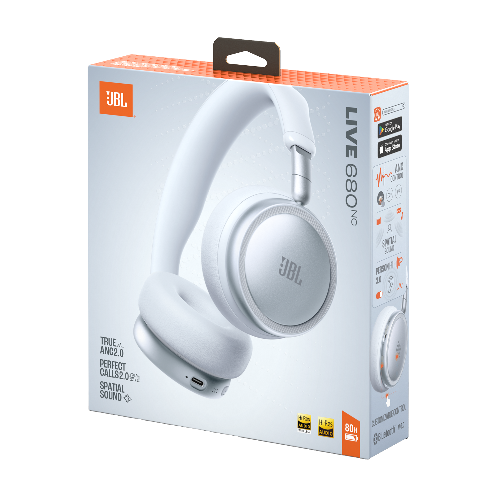 JBL Live 680NC Wireless On-Ear Noise-Cancelling Headphones White product image