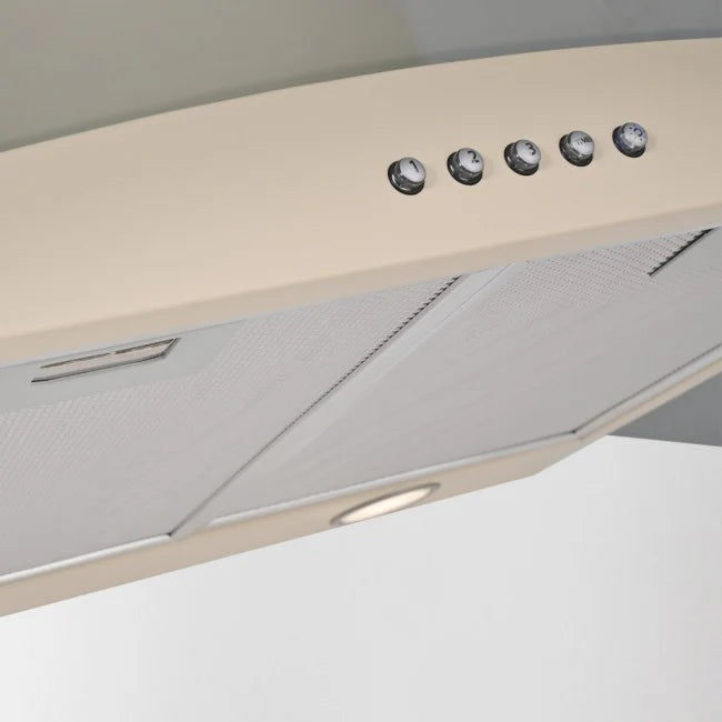 Luxair 70cm Premium Curved Glass Cooker Hood in Gloss Ivory/Cream | LA-70-CVD-GL-IV