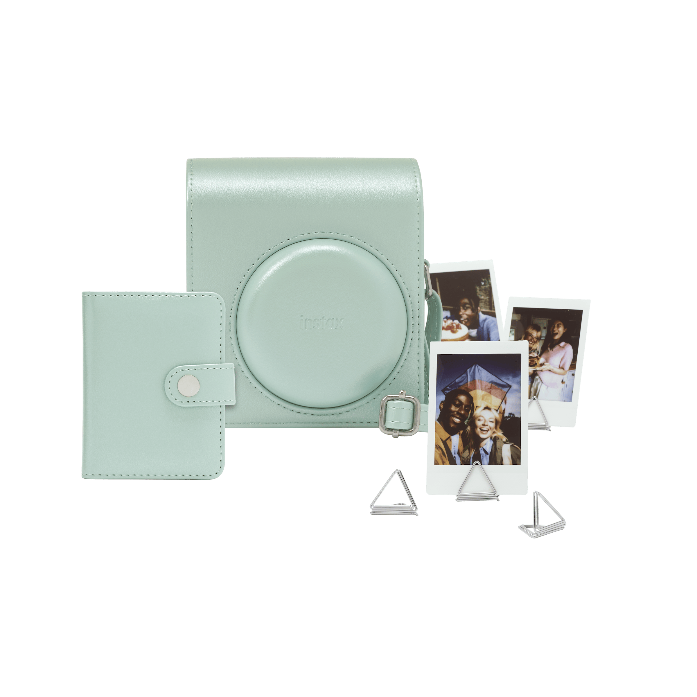 FUJIFILM instax mini 13 Accessory Kit Lagoon Green - case and photo album; camera shown for illustration and sold separately