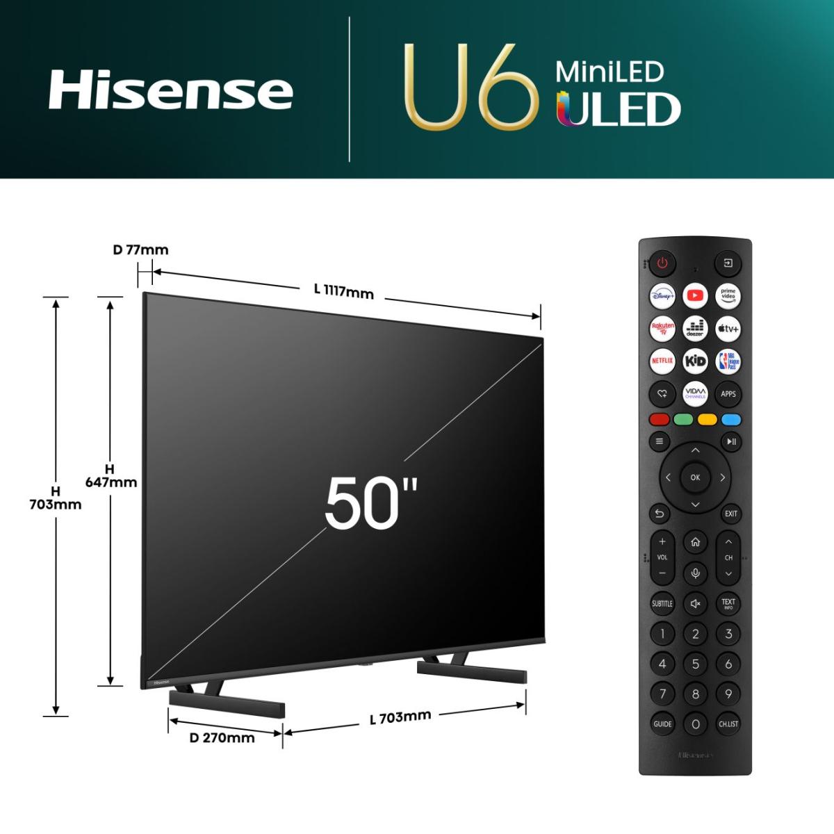 Hisense 50" U6N 4K Mini LED QLED HDR Smart TV | 50U61NQ