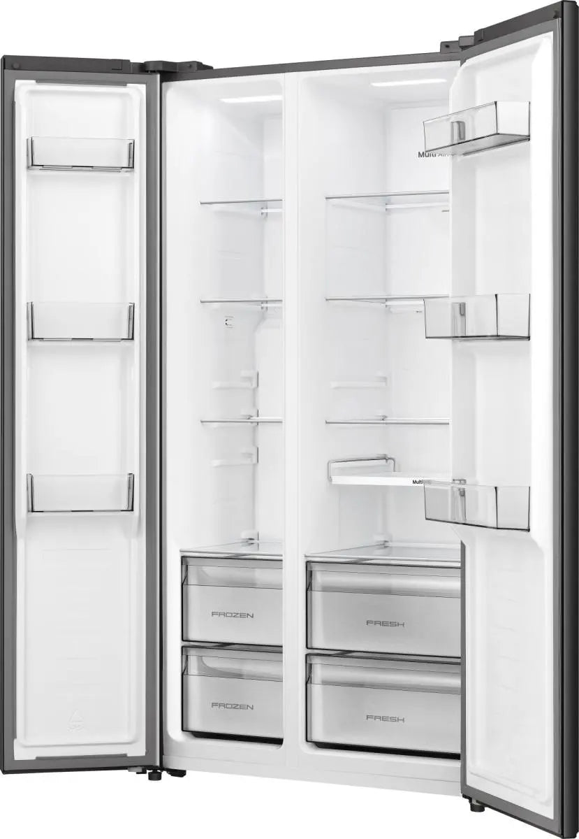 Hisense Hi3 544L Side by Side Fridge Freezer with PureFlat Design - Black - fridge interior
