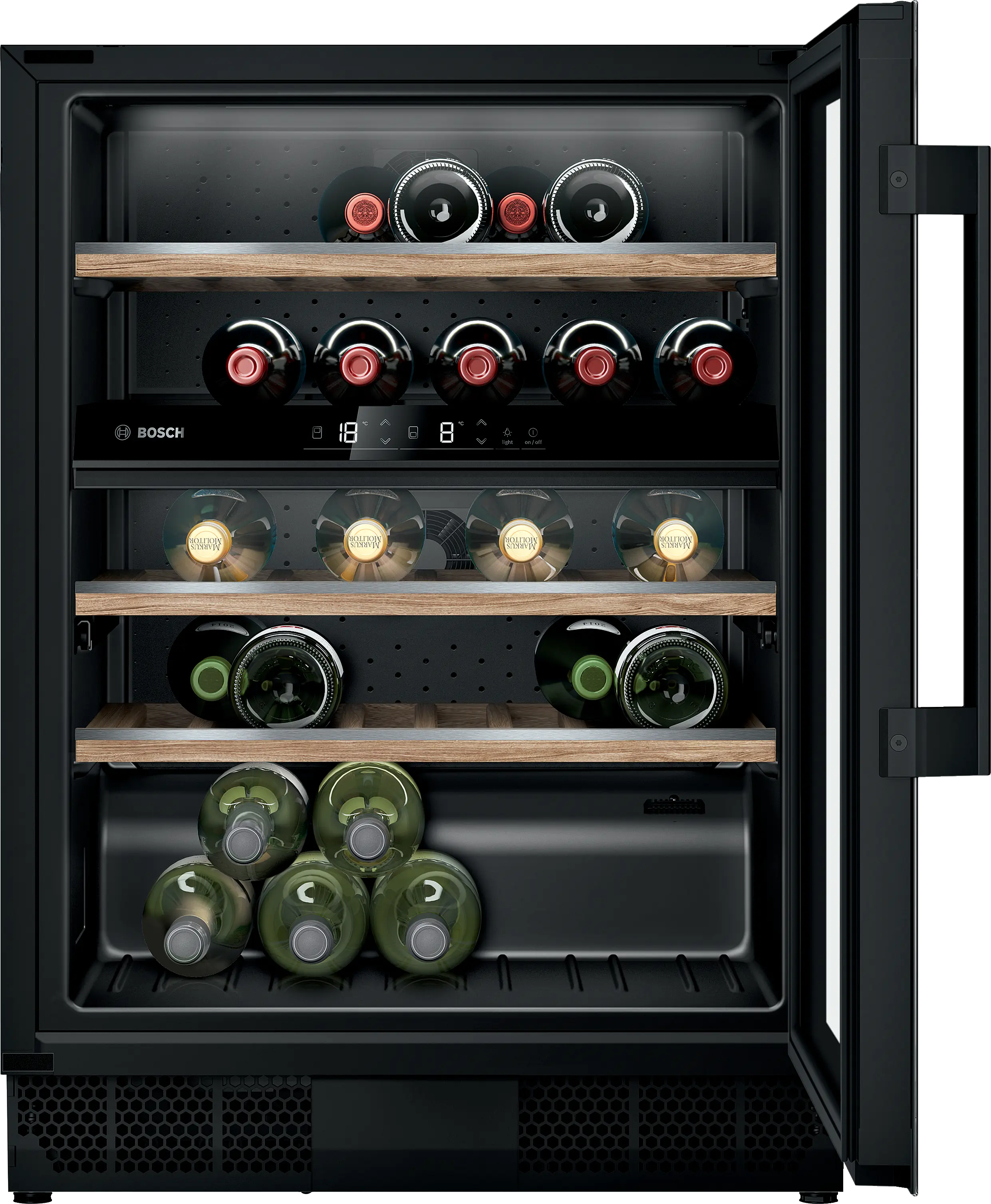 Bosch KUW21AHG0G Series 6 built-in 44 bottle dual zone wine cooler in Black