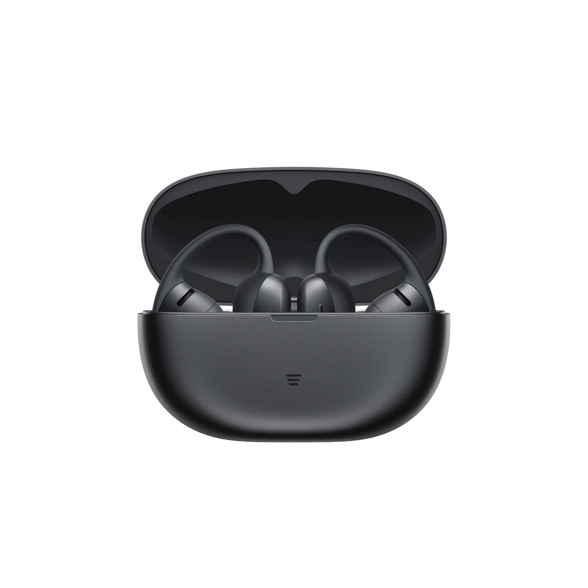 Shokz OpenDots Air Open-Ear Clip-On Earbuds - Black - charging case open
