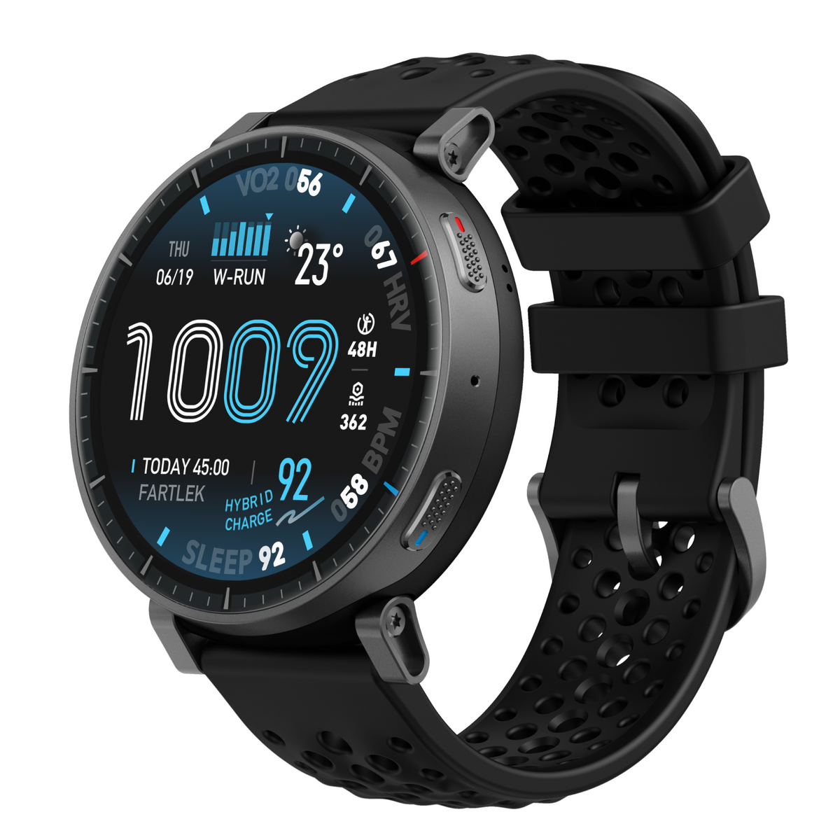 Amazfit Active Max Smartwatch - Black - angled view, watch face