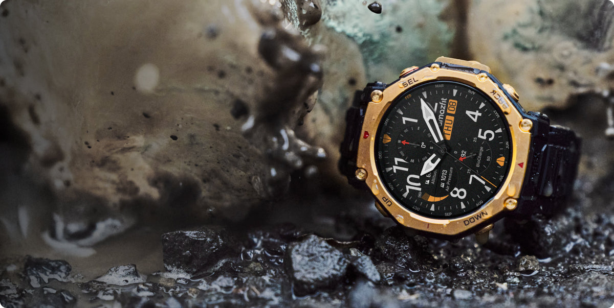 Amazfit T-Rex 3 Pro 48mm Smartwatch - Black Gold - on the rocks