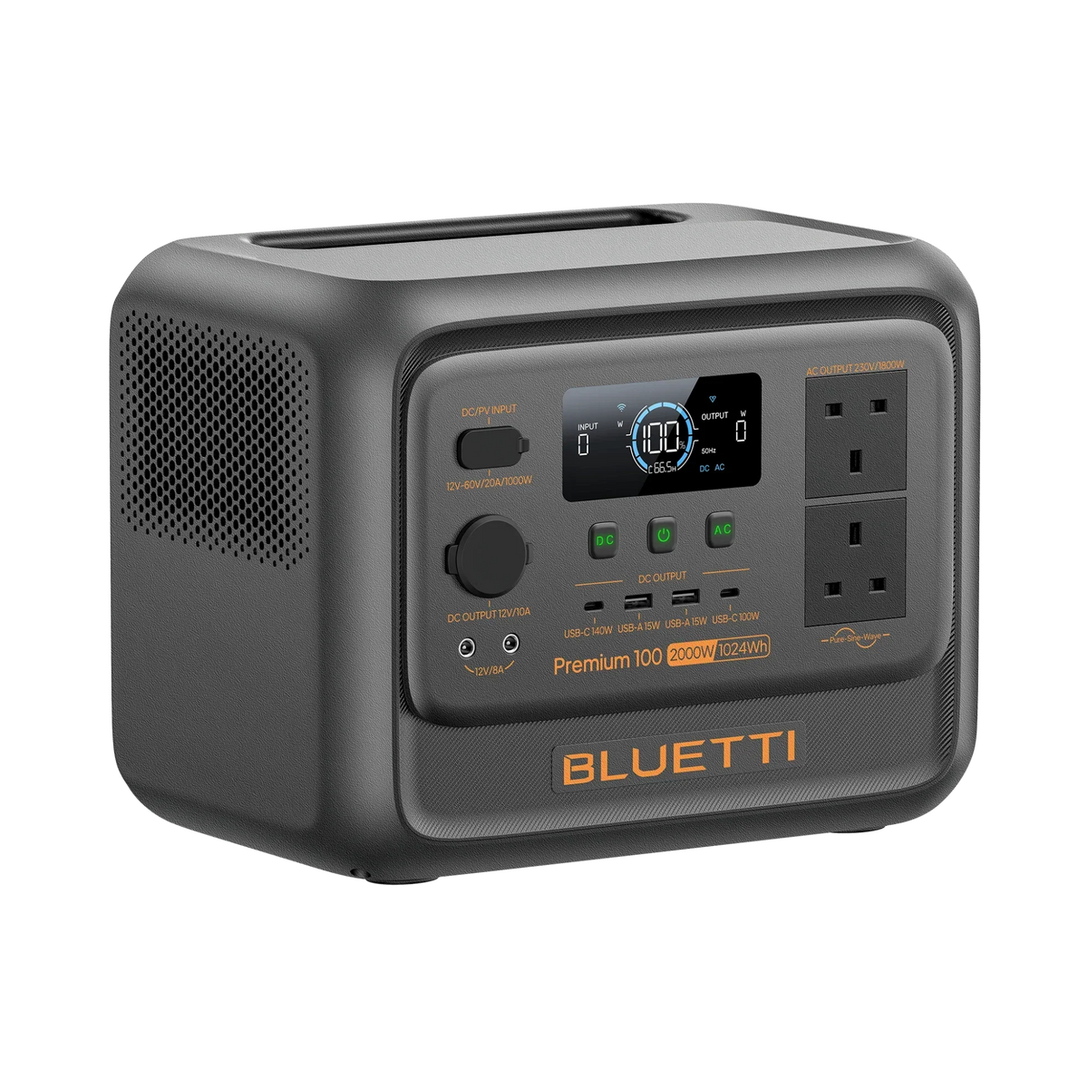 BLUETTI Premium 100 V2 1,024Wh 1,800W Portable Power Station - angled view with vents