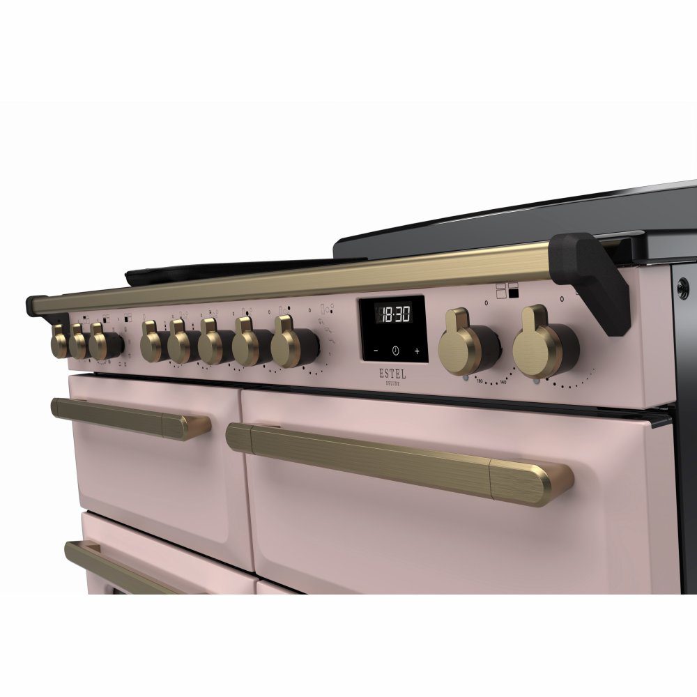 Rangemaster Estel Deluxe 110 Induction range cooker in Pale Pink with Antique Brass trim