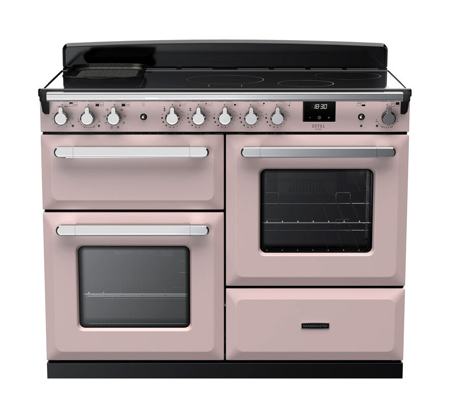 Rangemaster Estel Deluxe 110 Induction range cooker in Pale Pink with Chrome trim