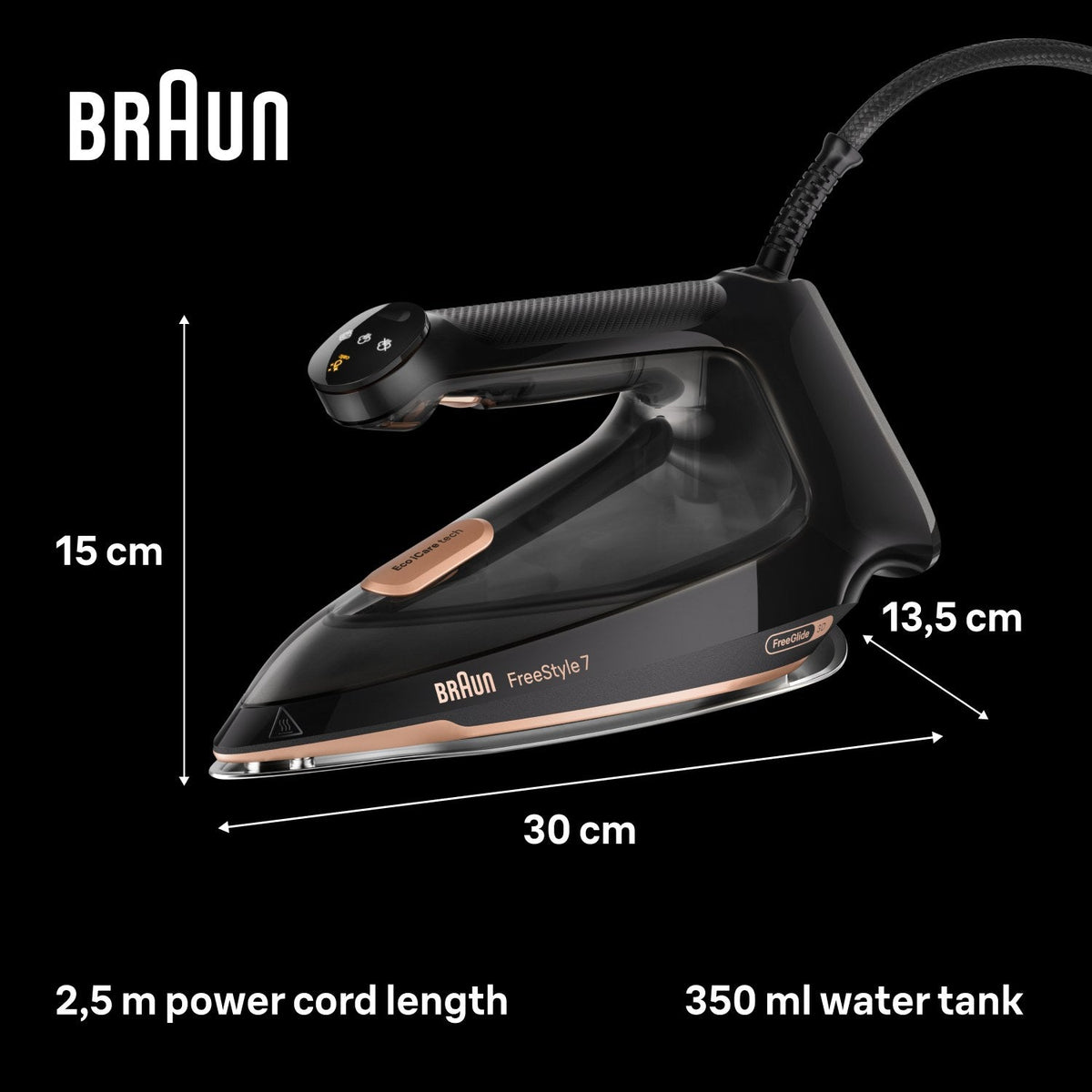 Braun FreeStyle 7 Steam Iron - Black - dimensions