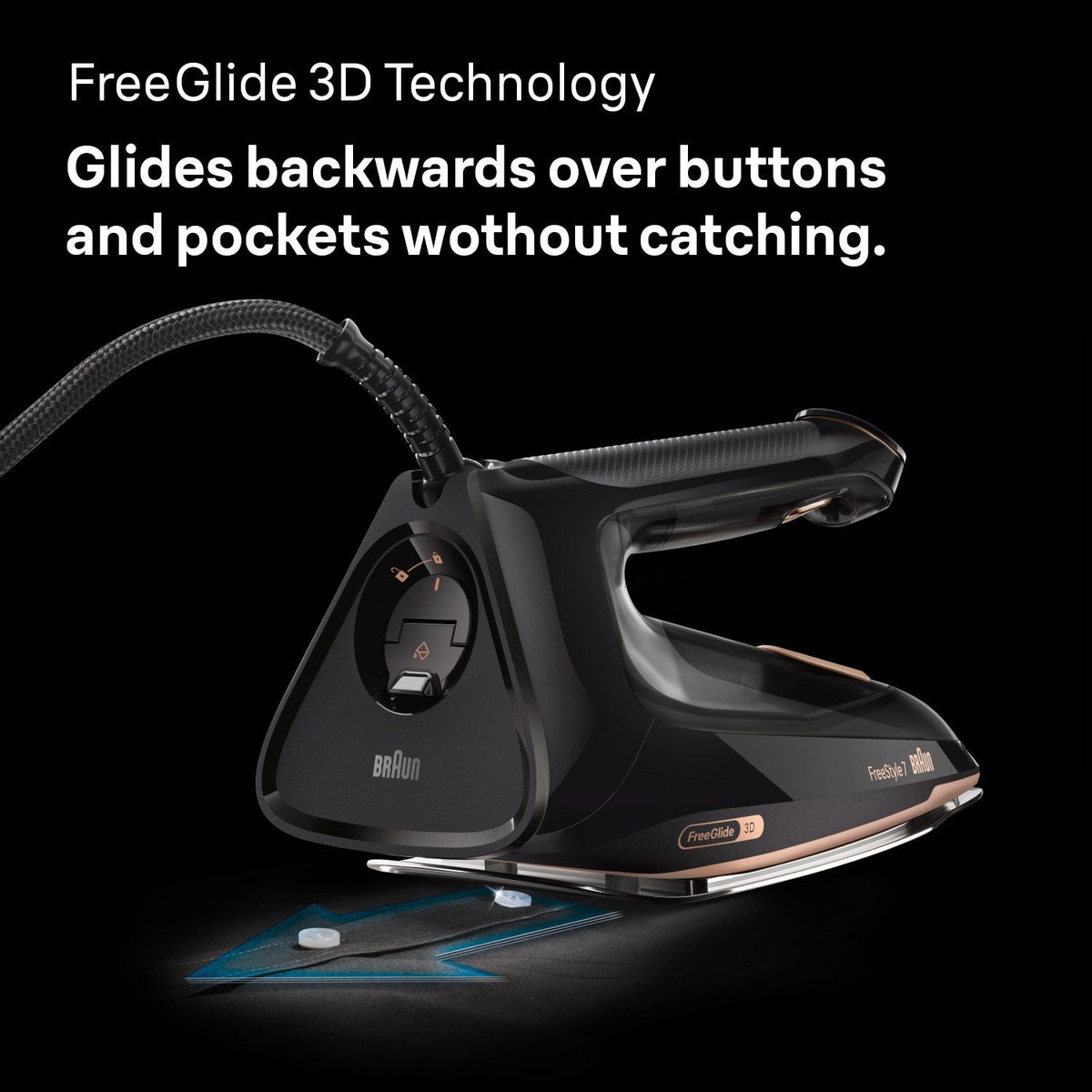 Braun FreeStyle 7 Steam Iron - Black - FreeGlide 3D soleplate