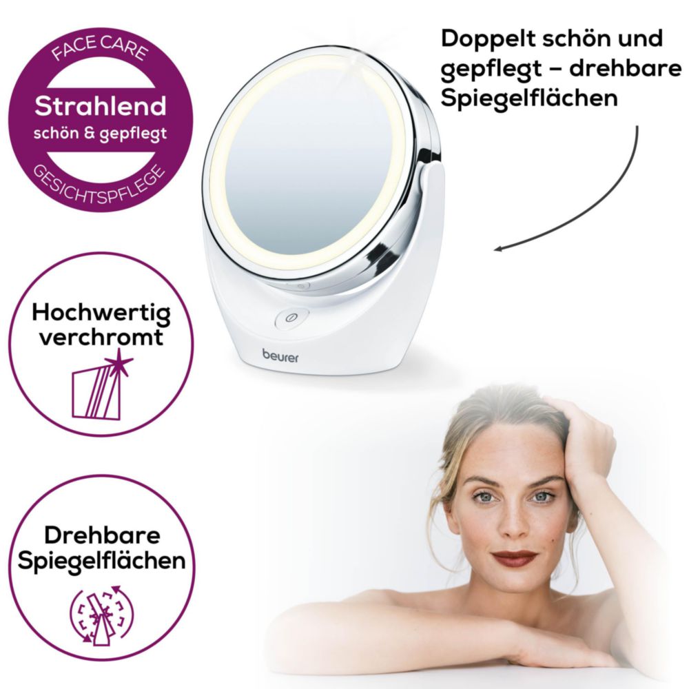 Beurer BS 49 Illuminated Cosmetics Mirror, high-quality chrome-plated with rotating mirror surfaces