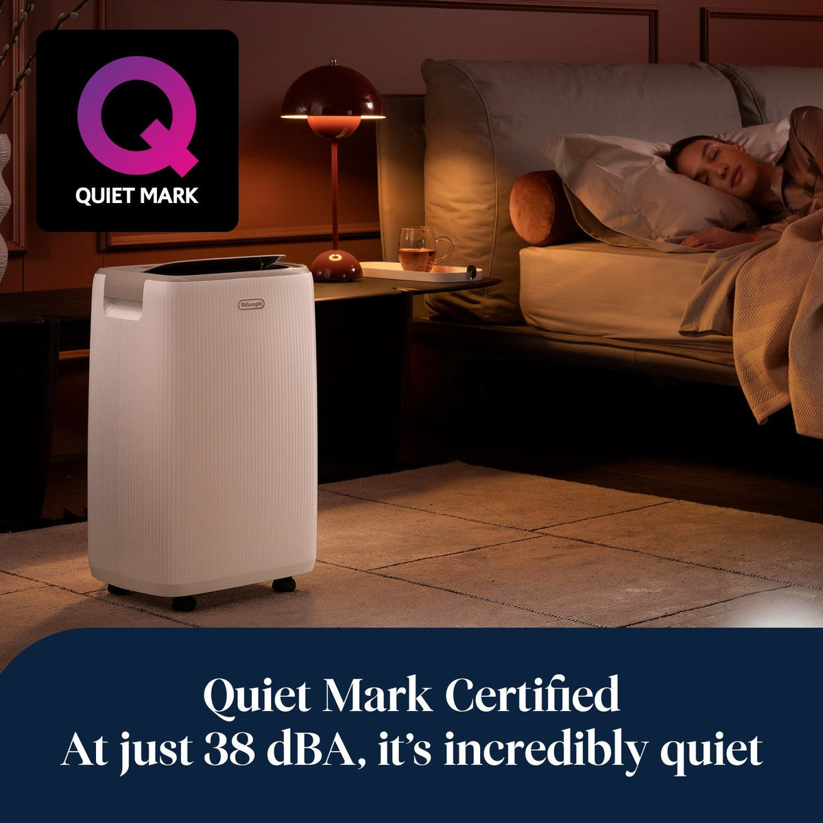 De'Longhi Tasciugo AriaDry Evo 14L Dehumidifier - White - Quiet Mark certified in the bedroom