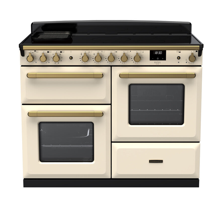 Rangemaster Estel Deluxe 110 Induction range cooker in Pale Cream with Brass trim