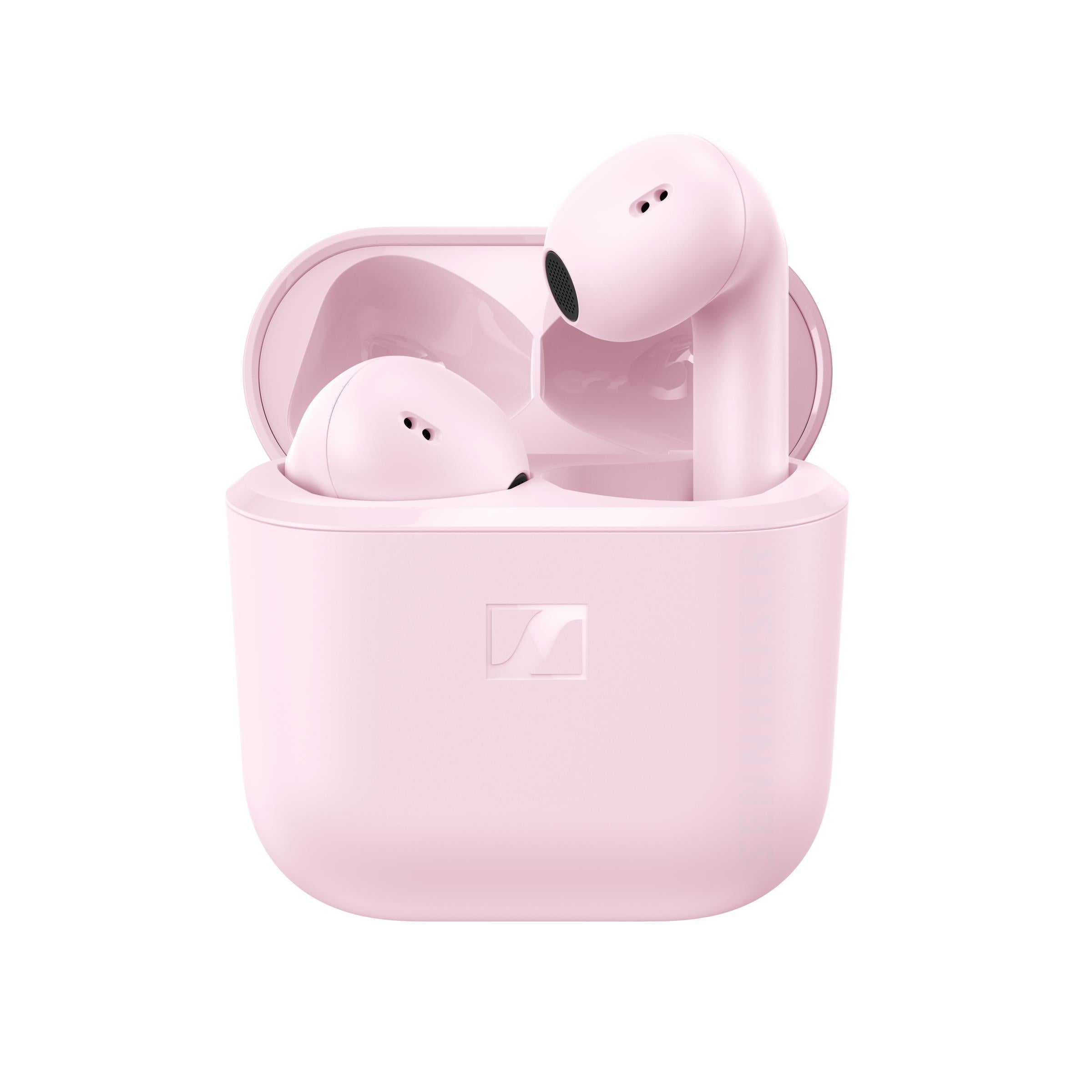 Sennheiser ACCENTUM Open True Wireless Earphones Mousse — case open, front hero view