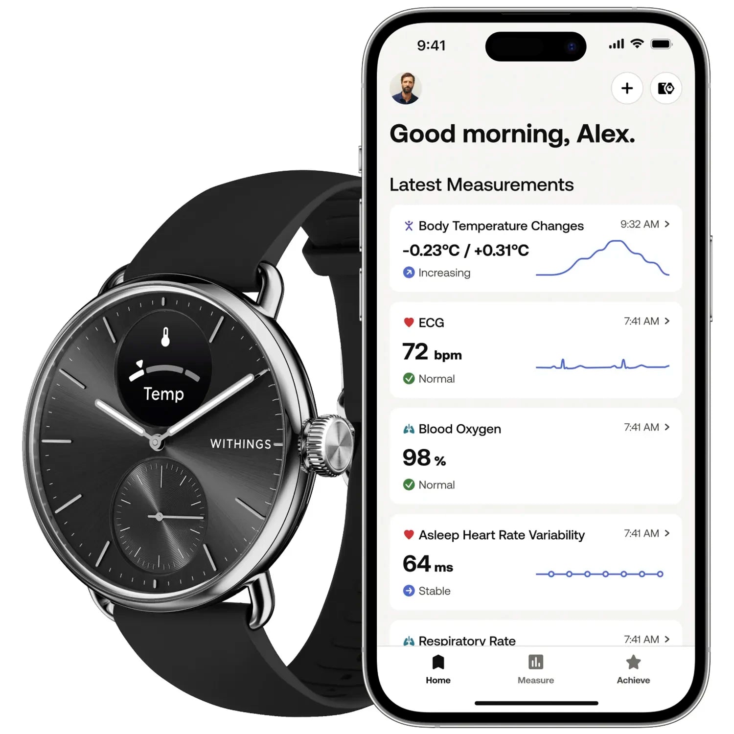 Withings ScanWatch 2 - Advanced Health Monitor with ECG & SpO2 - 38mm Black | 78-HWA10-model 1-All-Int