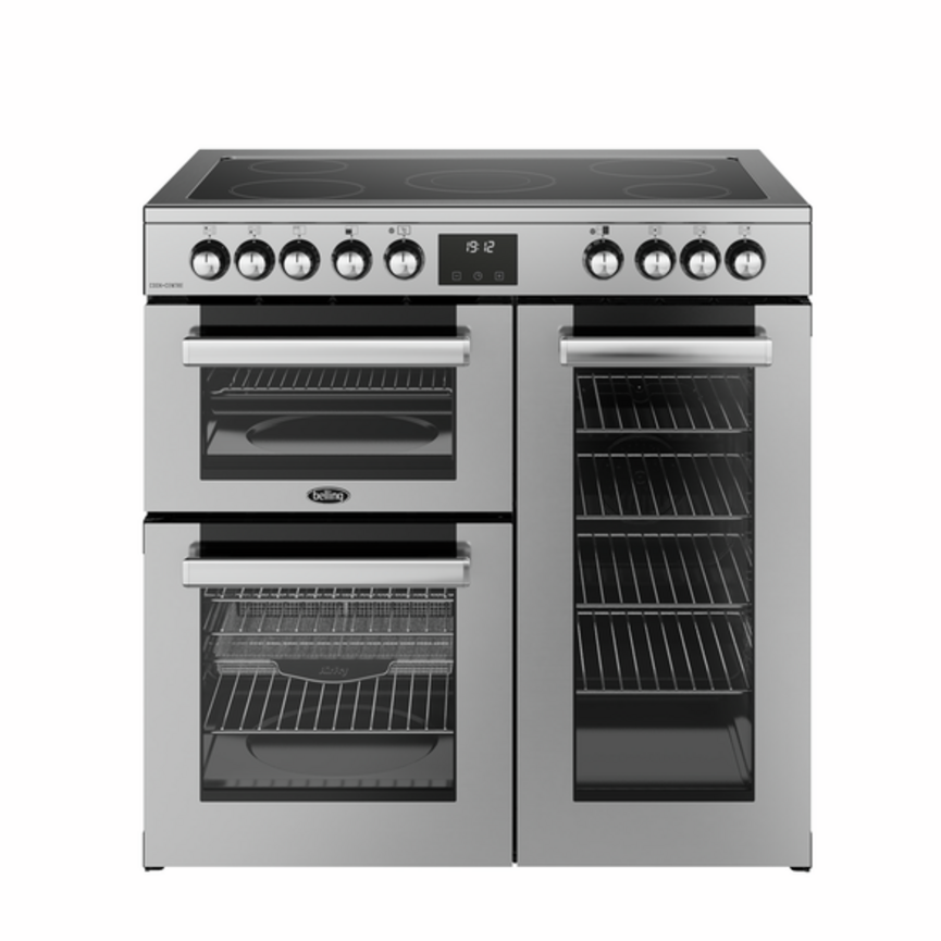 Belling Cookcentre 90E 90cm Ceramic Range Cooker - Stainless Steel - front view
