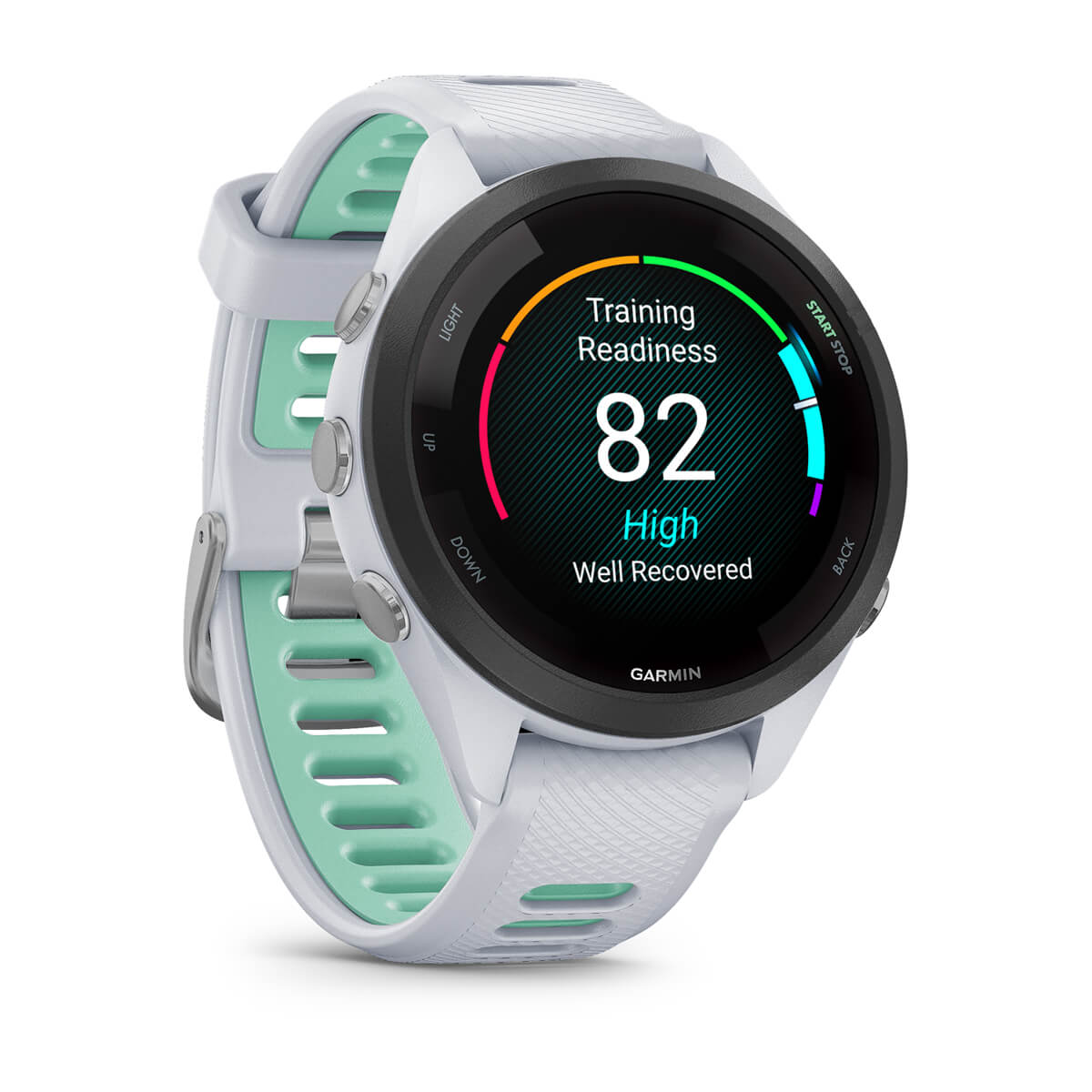 Garmin Forerunner 265S Music GPS Running Smartwatch - angled left-front view