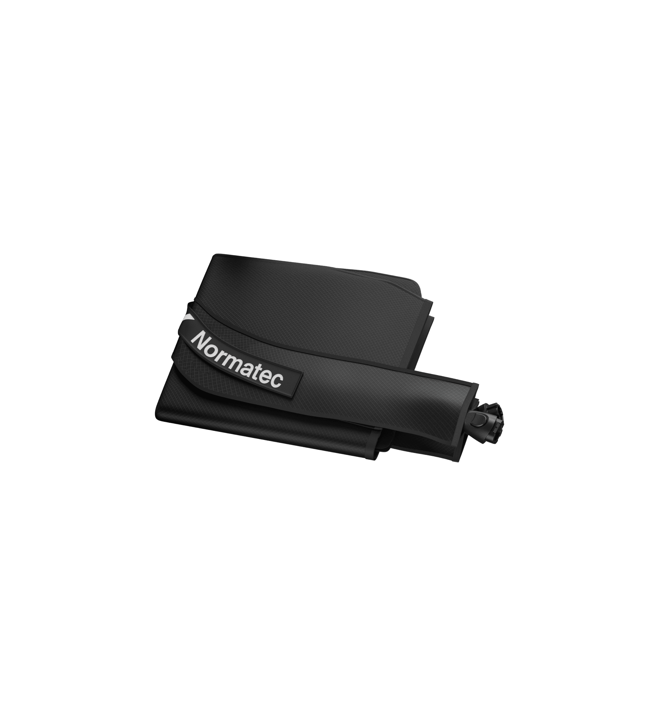 Hyperice Normatec Hip Attachment, black, folded and packed product view