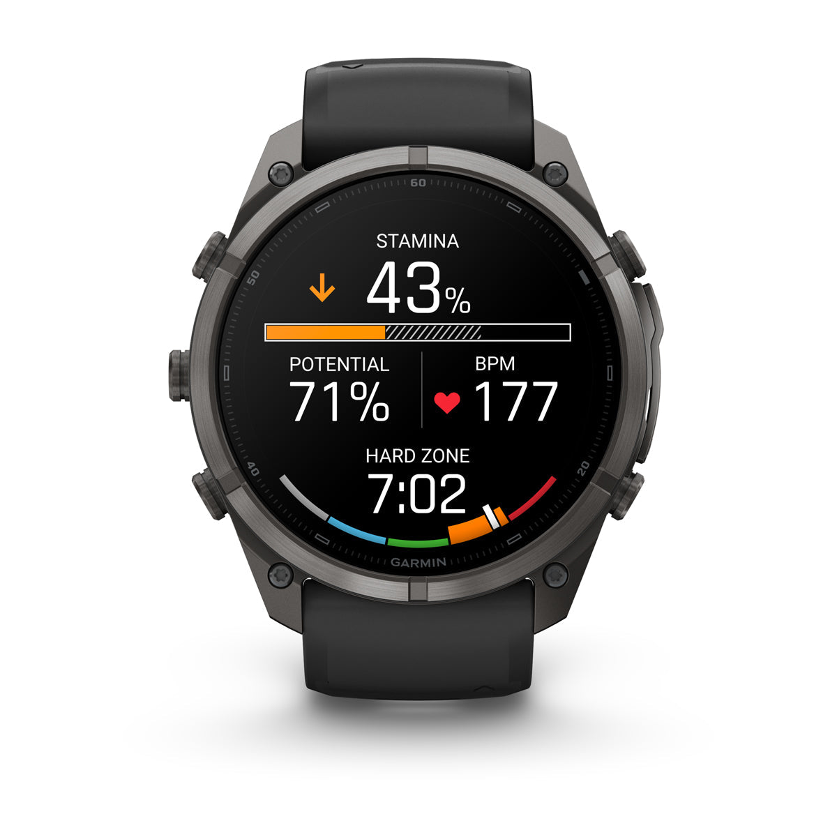 Garmin fenix 9 Pro inReach 51mm AMOLED Sapphire GPS Smartwatch - front view with data screen