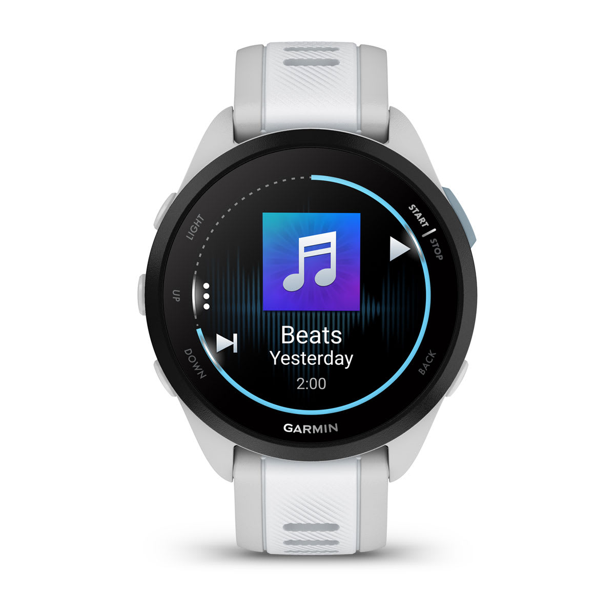 Garmin Forerunner 165 Music GPS Running Smartwatch - front view, display screen feature