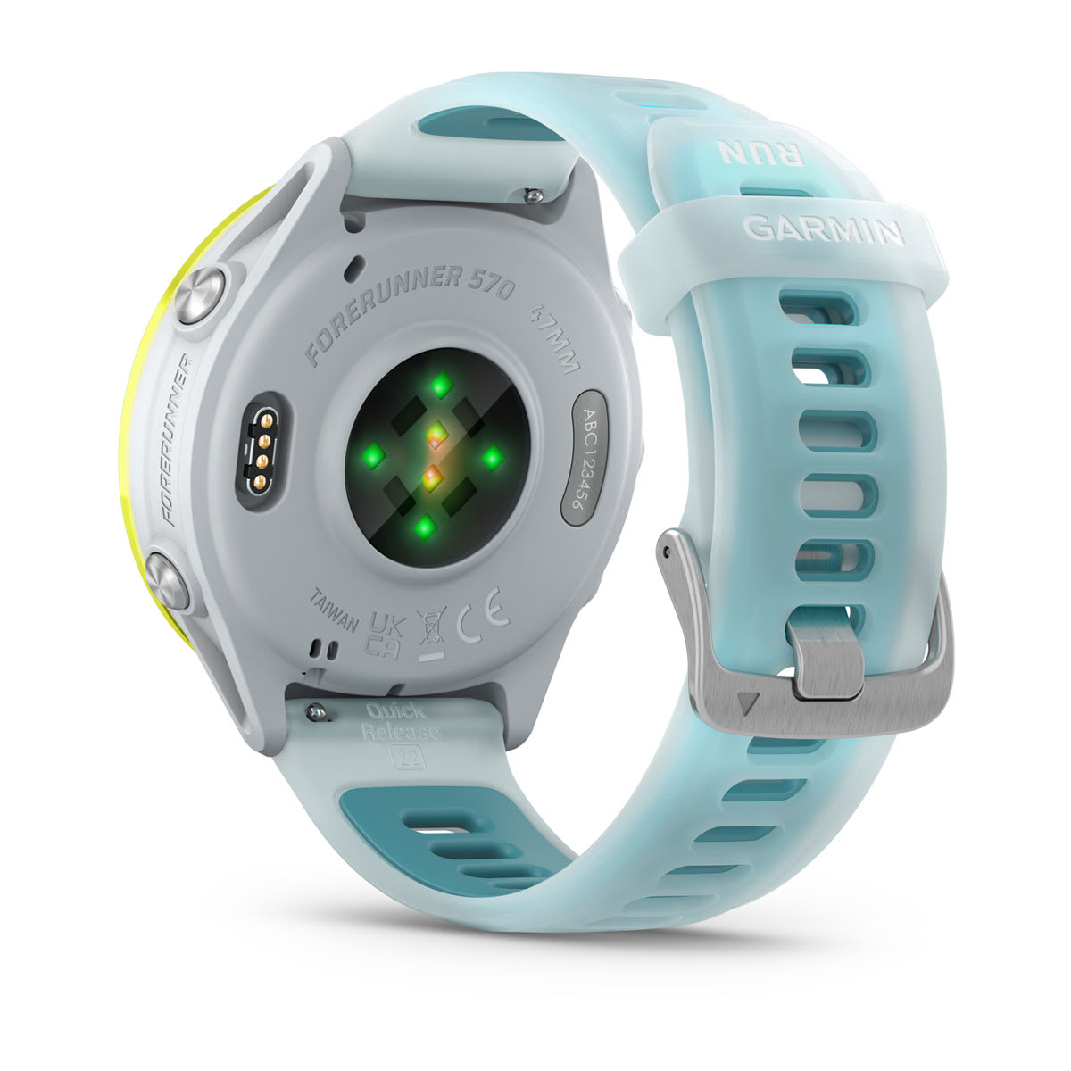 Garmin Forerunner 570 47mm GPS Running Smartwatch - back view, heart-rate sensor