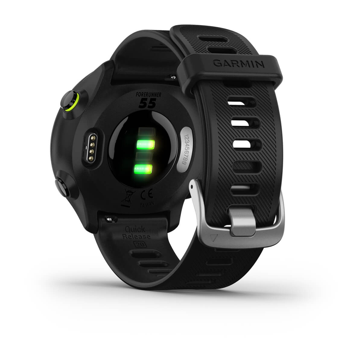 Garmin Forerunner 55 GPS Running Smartwatch - back view, heart-rate sensor