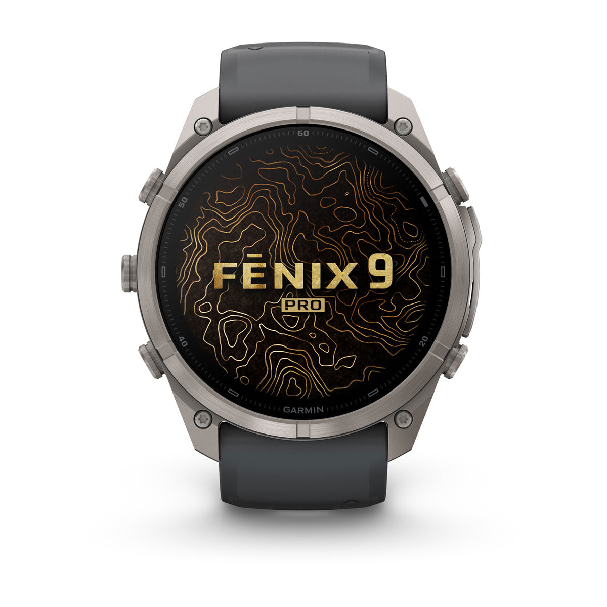 Garmin fenix 9 Pro inReach 51mm AMOLED Sapphire GPS Smartwatch - front view, screen on