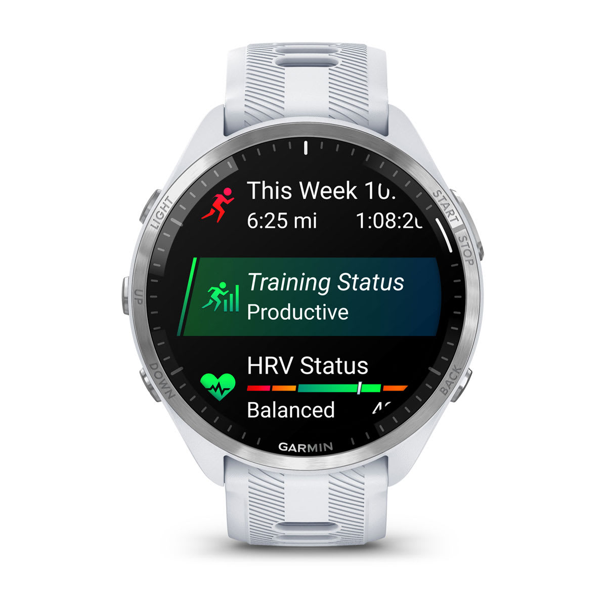 Garmin Forerunner 965 GPS Running Smartwatch - front view, screen on