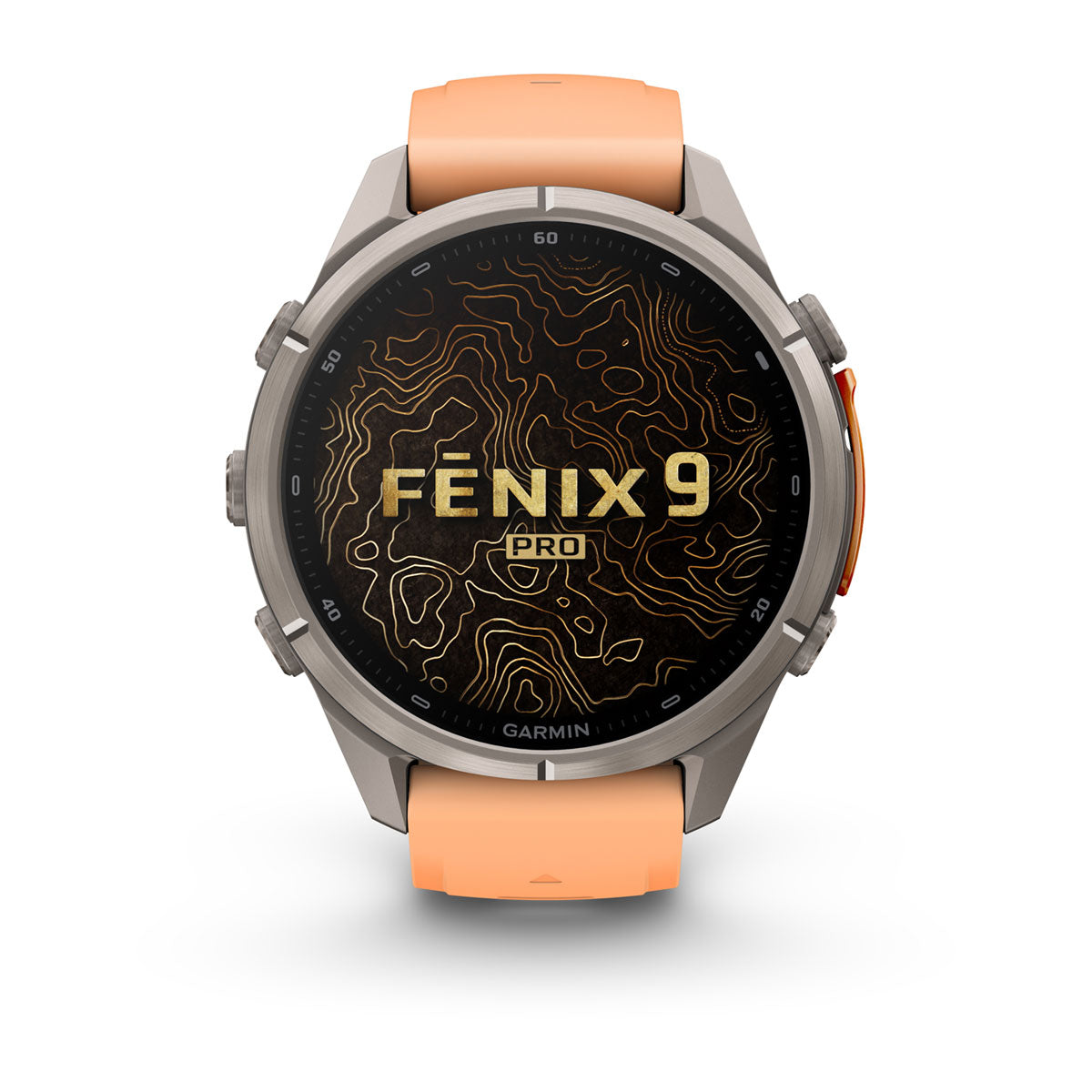 Garmin fenix 9 Pro inReach 43mm AMOLED Sapphire GPS Smartwatch - front view, screen on