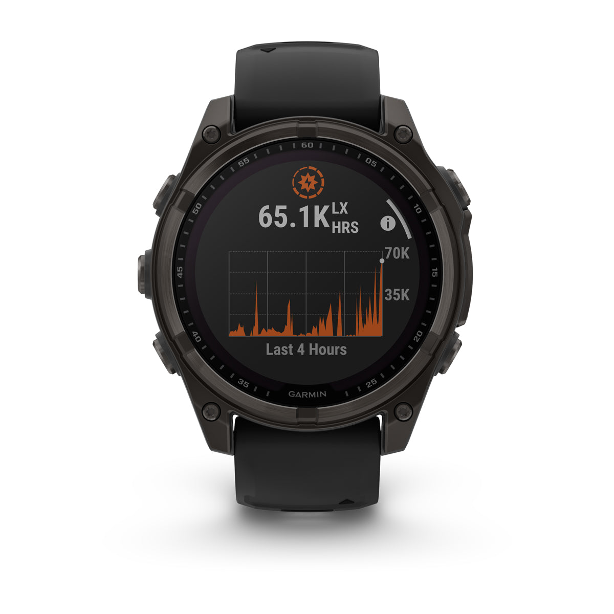 Garmin fenix 8 47mm Solar Sapphire GPS Smartwatch - front view, screen on