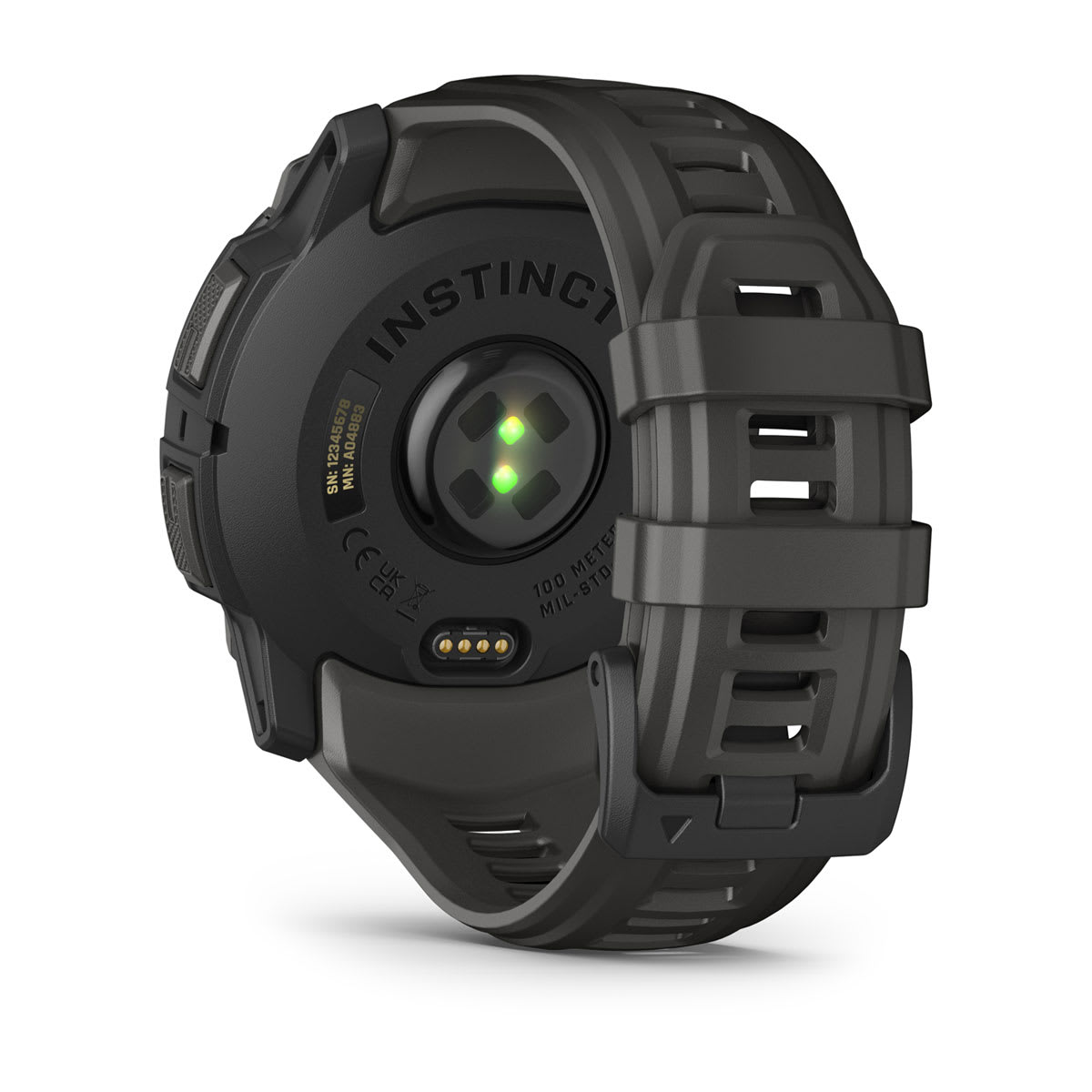 Garmin Instinct 3 50mm AMOLED Rugged GPS Smartwatch - back view, heart-rate sensor