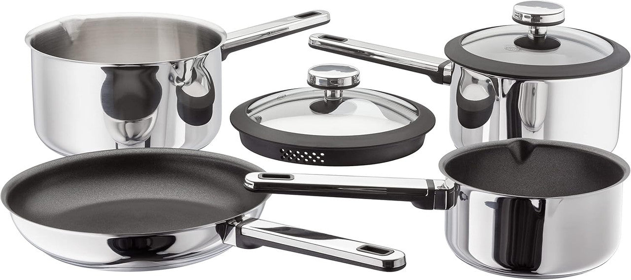 Stellar Stay Cool 4 Piece Draining Saucepan Set SLB2 full set studio shot