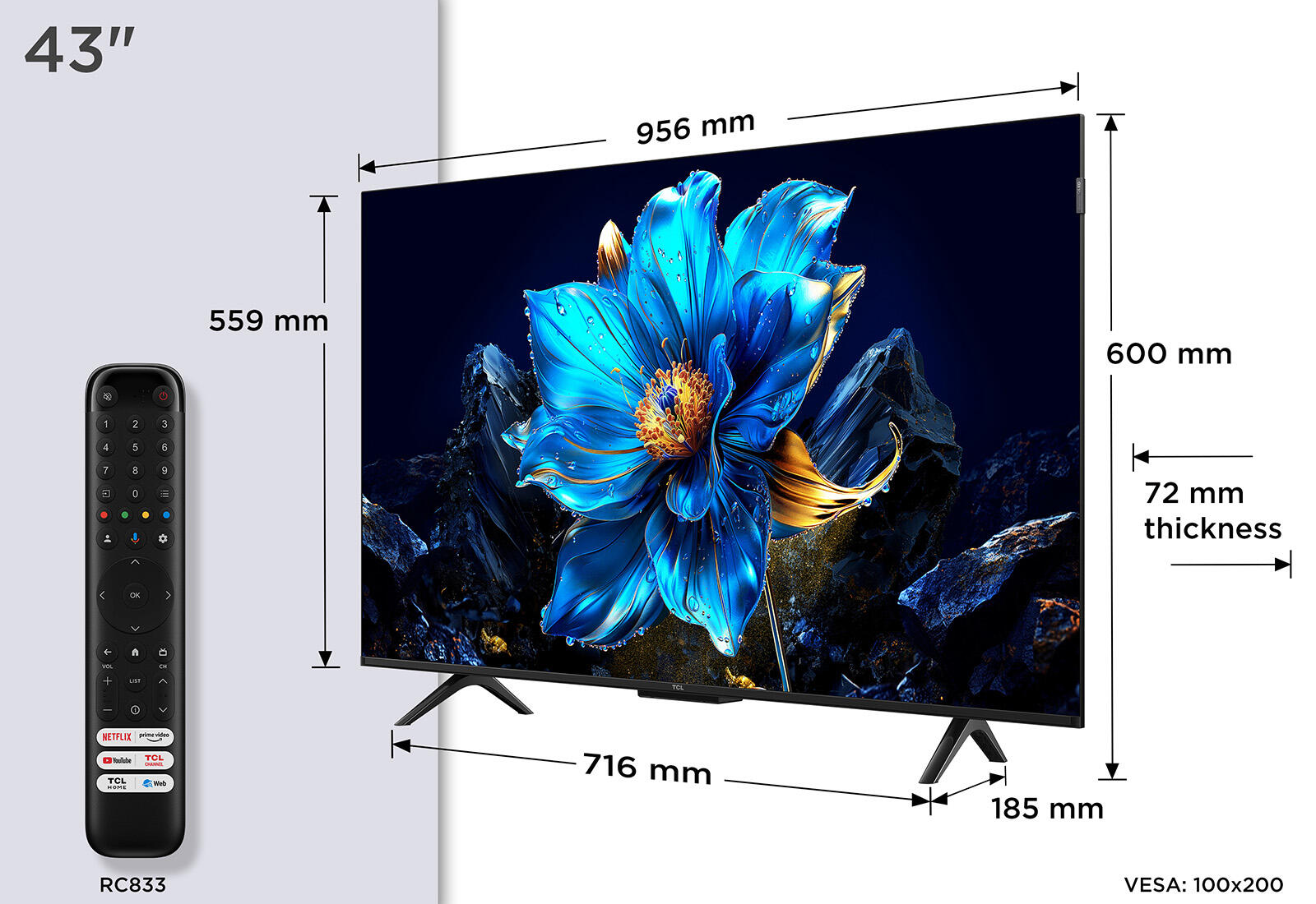TCL 43" 60Hz QLED Google TV | 43P7K