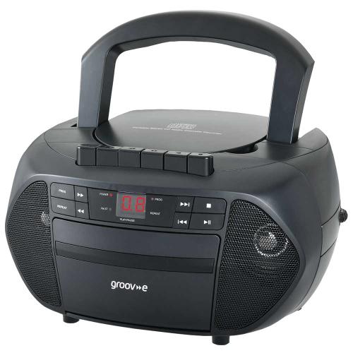Groov-e Traditional Boombox CD Cassette and FM Radio Black product image