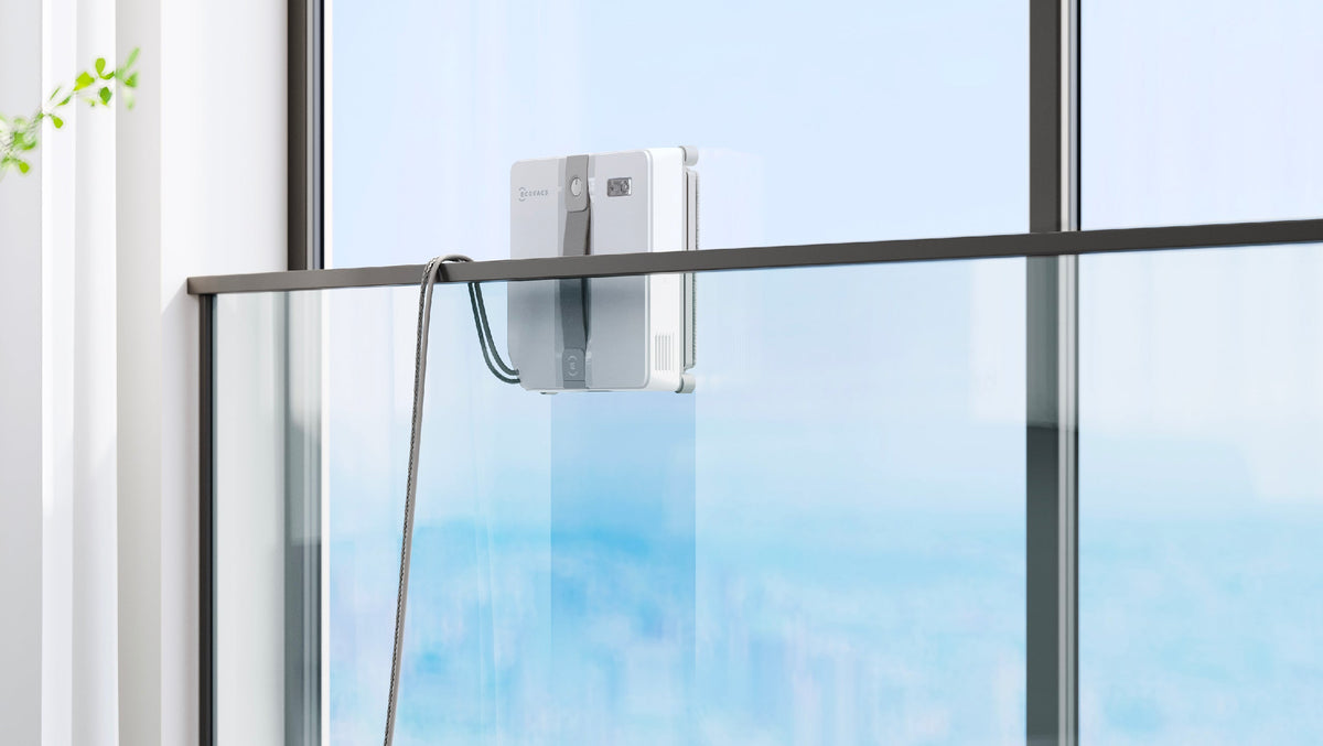 Ecovacs WINBOT Mini Window Cleaning Robot - Grey - cleaning a window