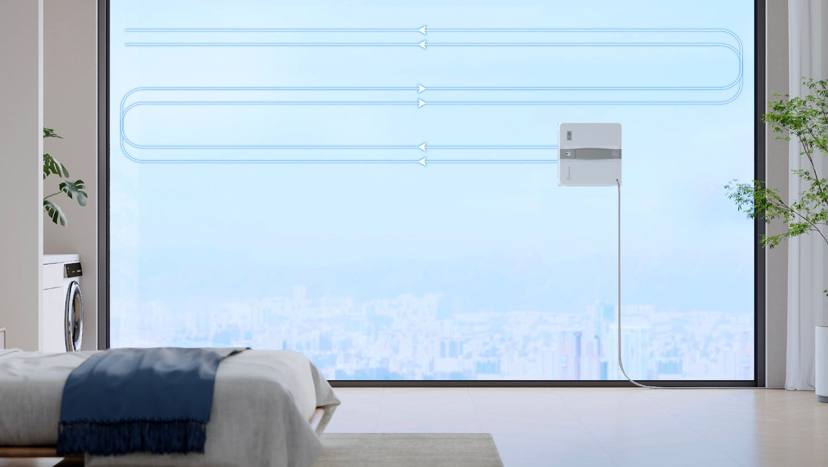 Ecovacs WINBOT Mini Window Cleaning Robot - Grey - cleaning a tall window