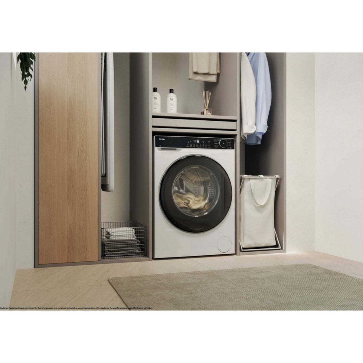 Haier X Series 5 10kg/6kg 1600 rpm Washer Dryer - White - in a utility room