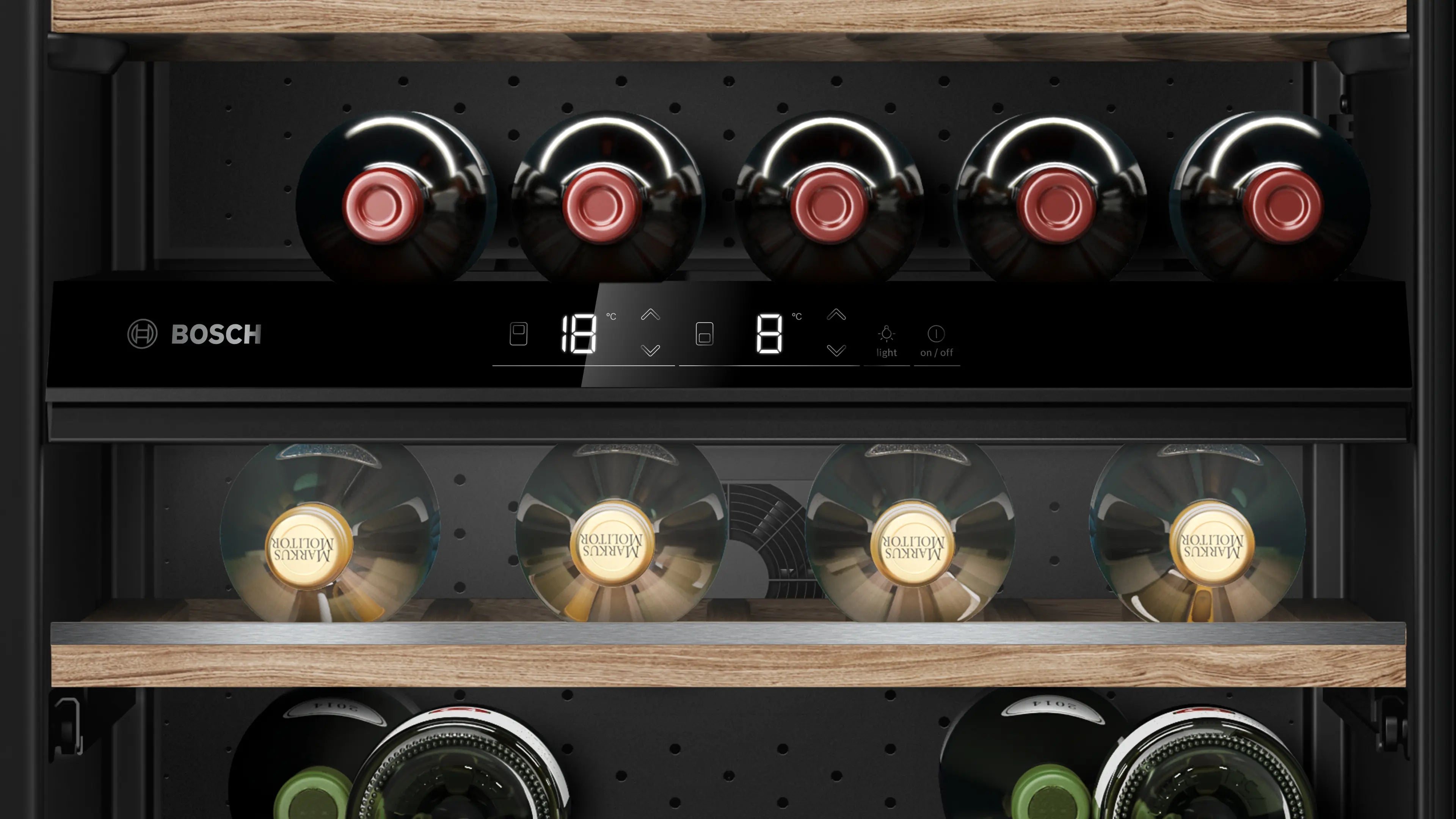 Bosch KUW21AHG0G Series 6 built-in 44 bottle dual zone wine cooler in Black