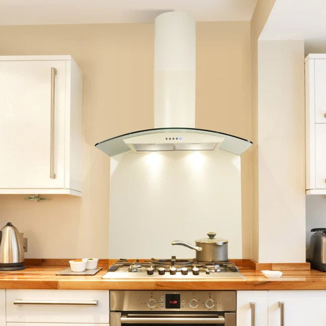 Luxair 70cm Premium Curved Glass Cooker Hood in Gloss Ivory/Cream | LA-70-CVD-GL-IV