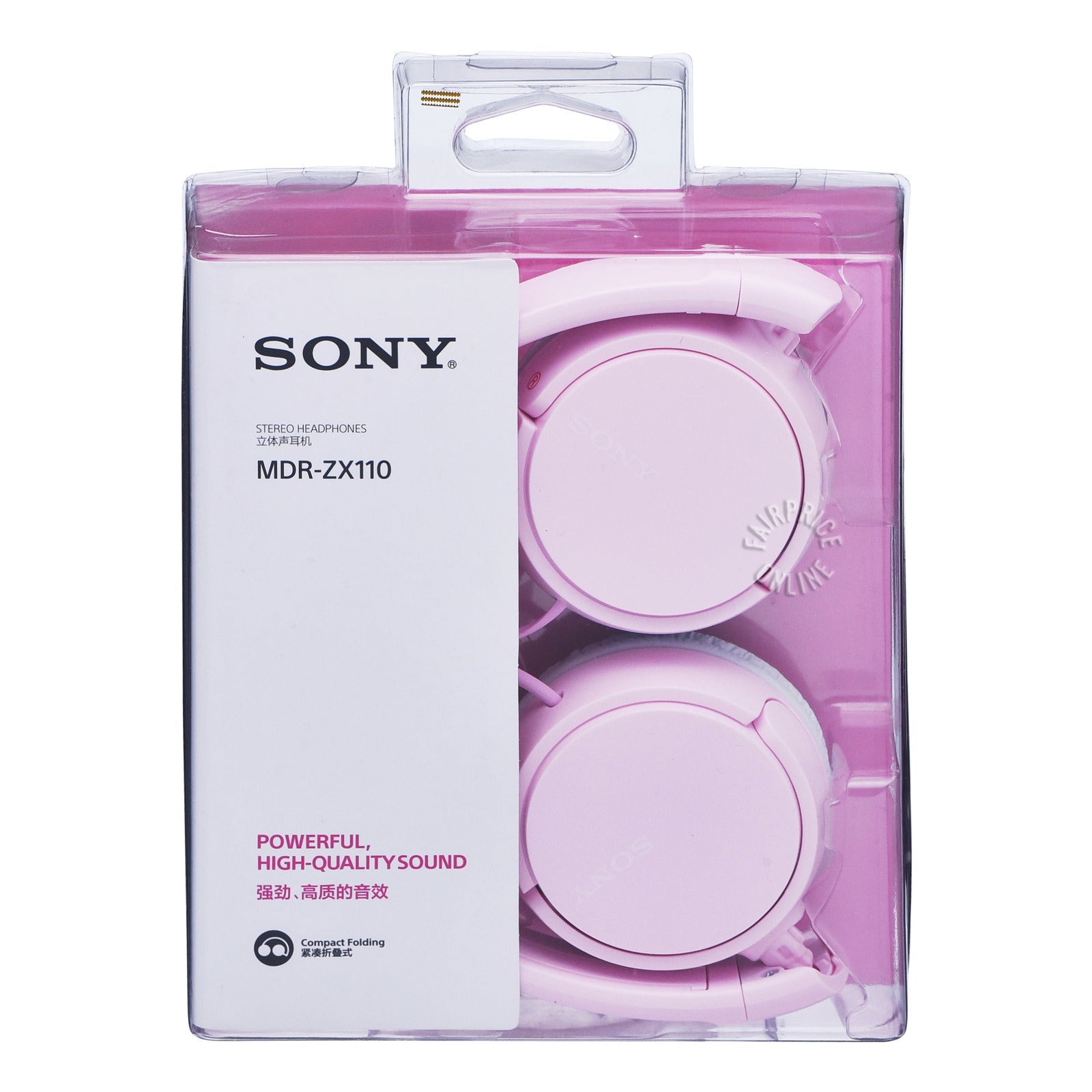 Sony MDR-ZX110 Wired On-Ear Headphones - Pink - retail packaging view