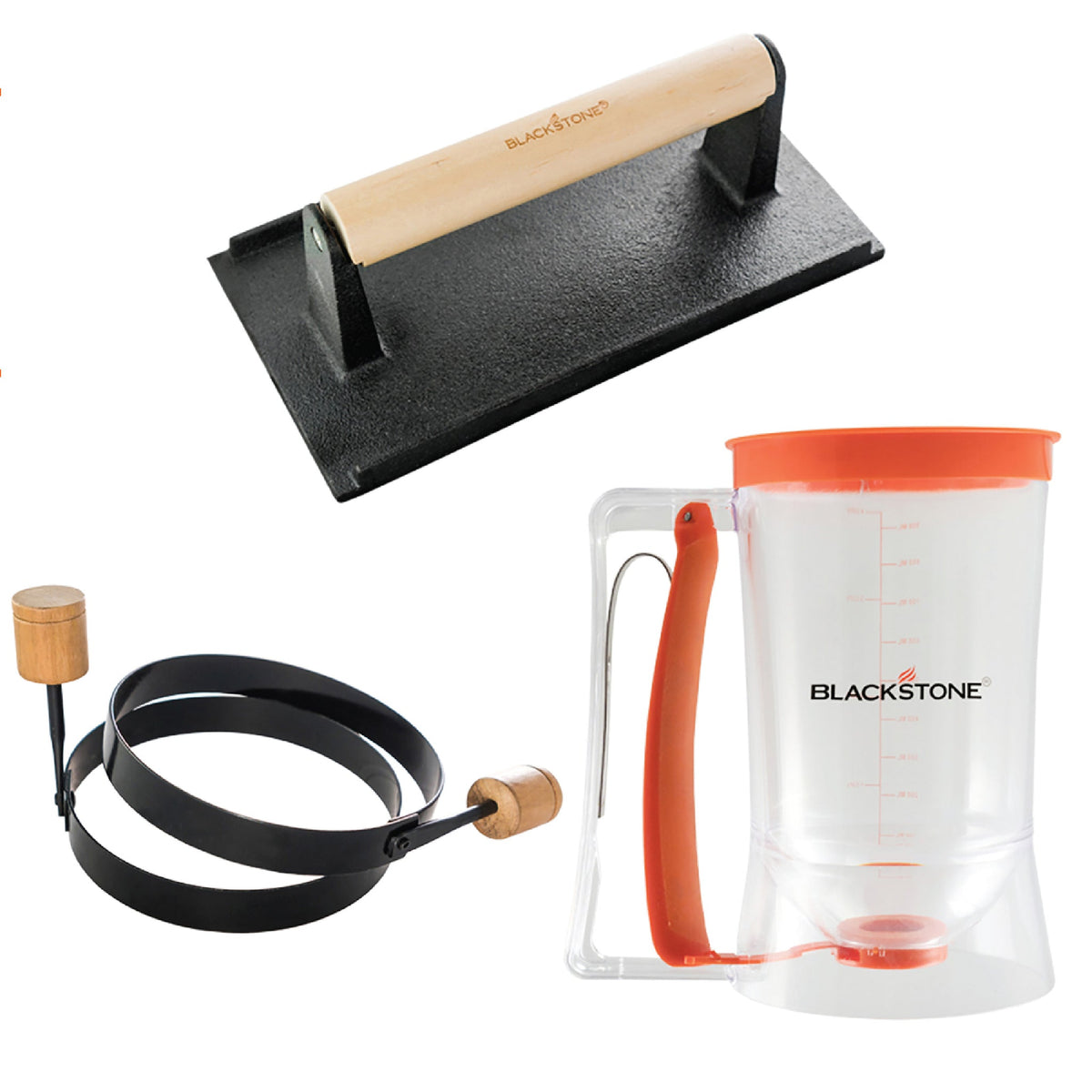 Blackstone 4 Piece Breakfast Kit - bacon press, egg rings and batter dispenser
