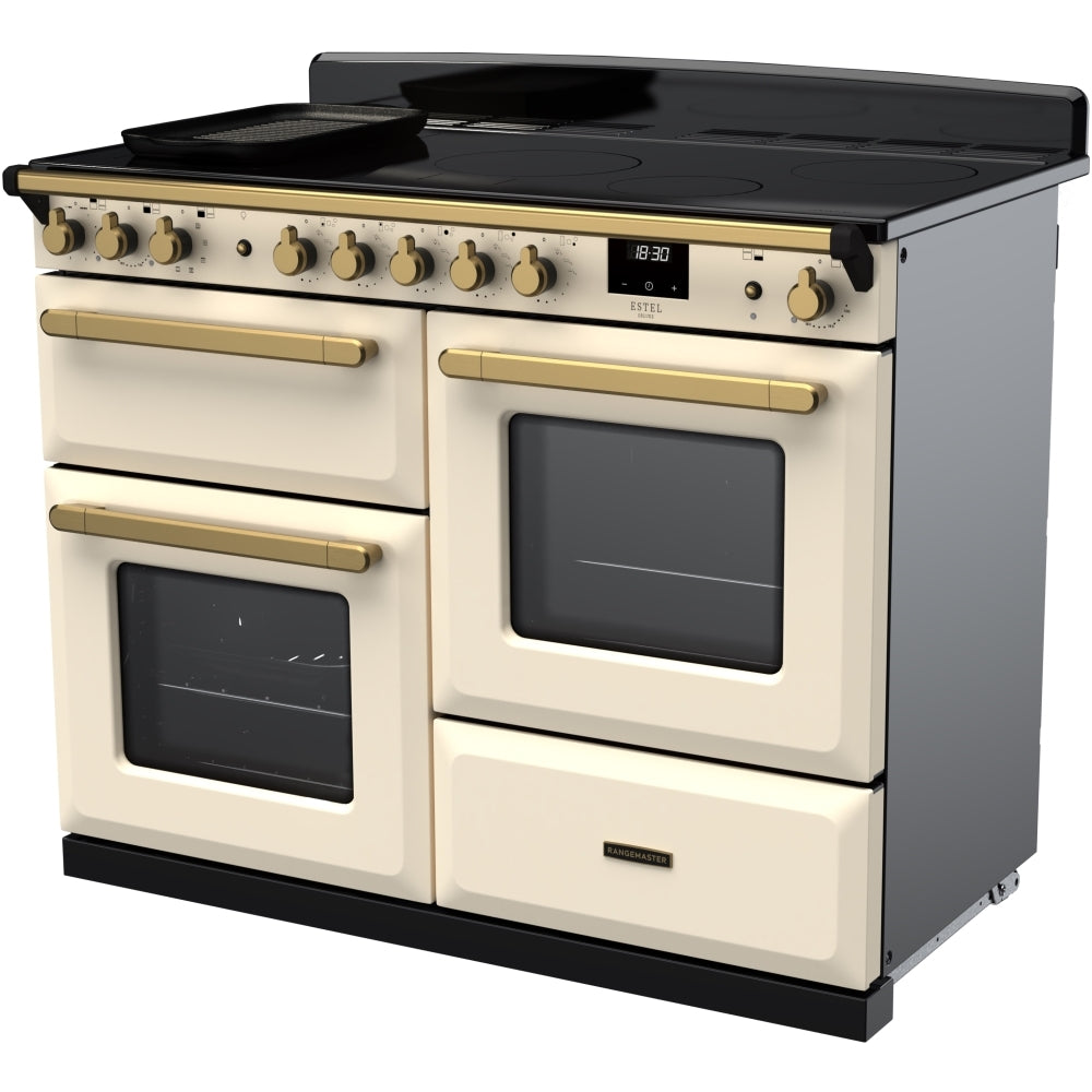 Rangemaster Estel Deluxe 110 Induction range cooker in Pale Cream with Brass trim