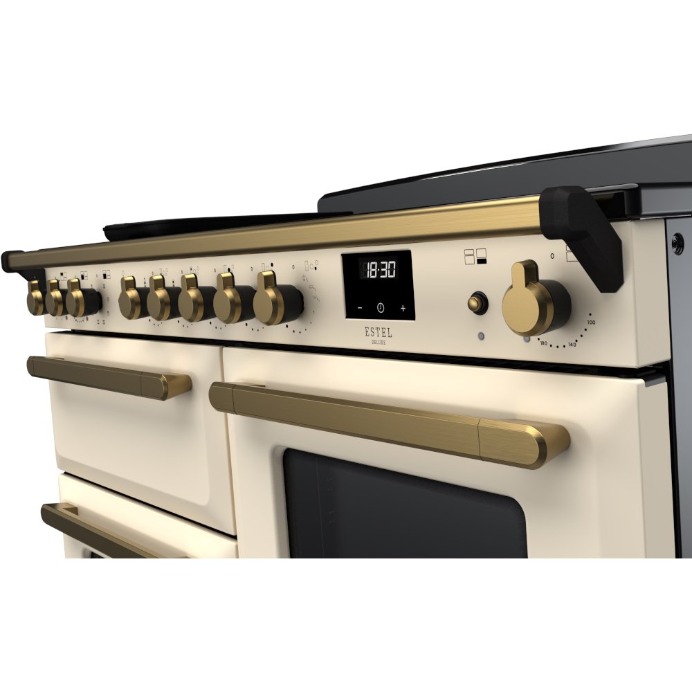 Rangemaster Estel Deluxe 110 Induction range cooker in Pale Cream with Brass trim