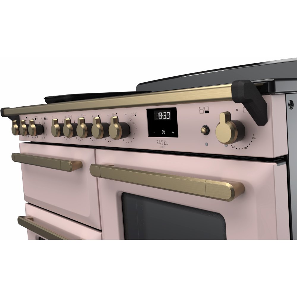 Rangemaster Estel Deluxe 110 Induction range cooker in Pale Pink with Brass trim