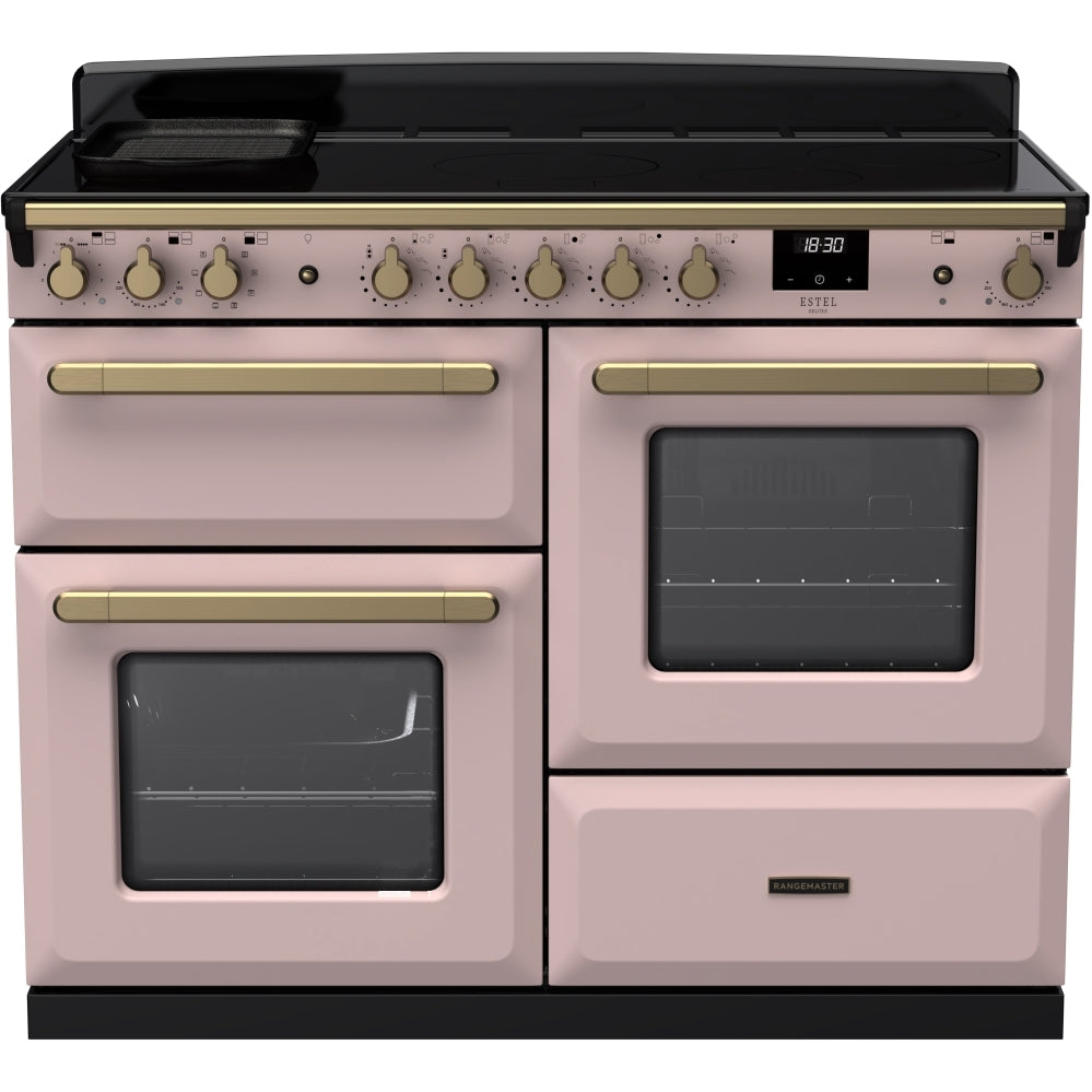 Rangemaster Estel Deluxe 110 Induction range cooker in Pale Pink with Brass trim
