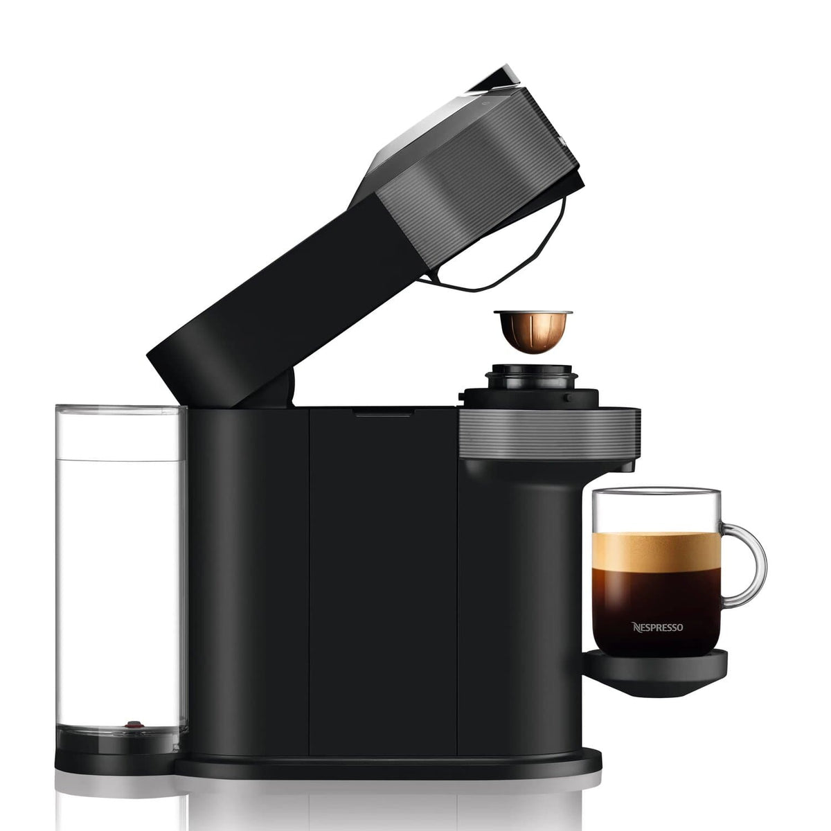 De'Longhi Nespresso Vertuo Next & Aeroccino3 - Grey - lid open