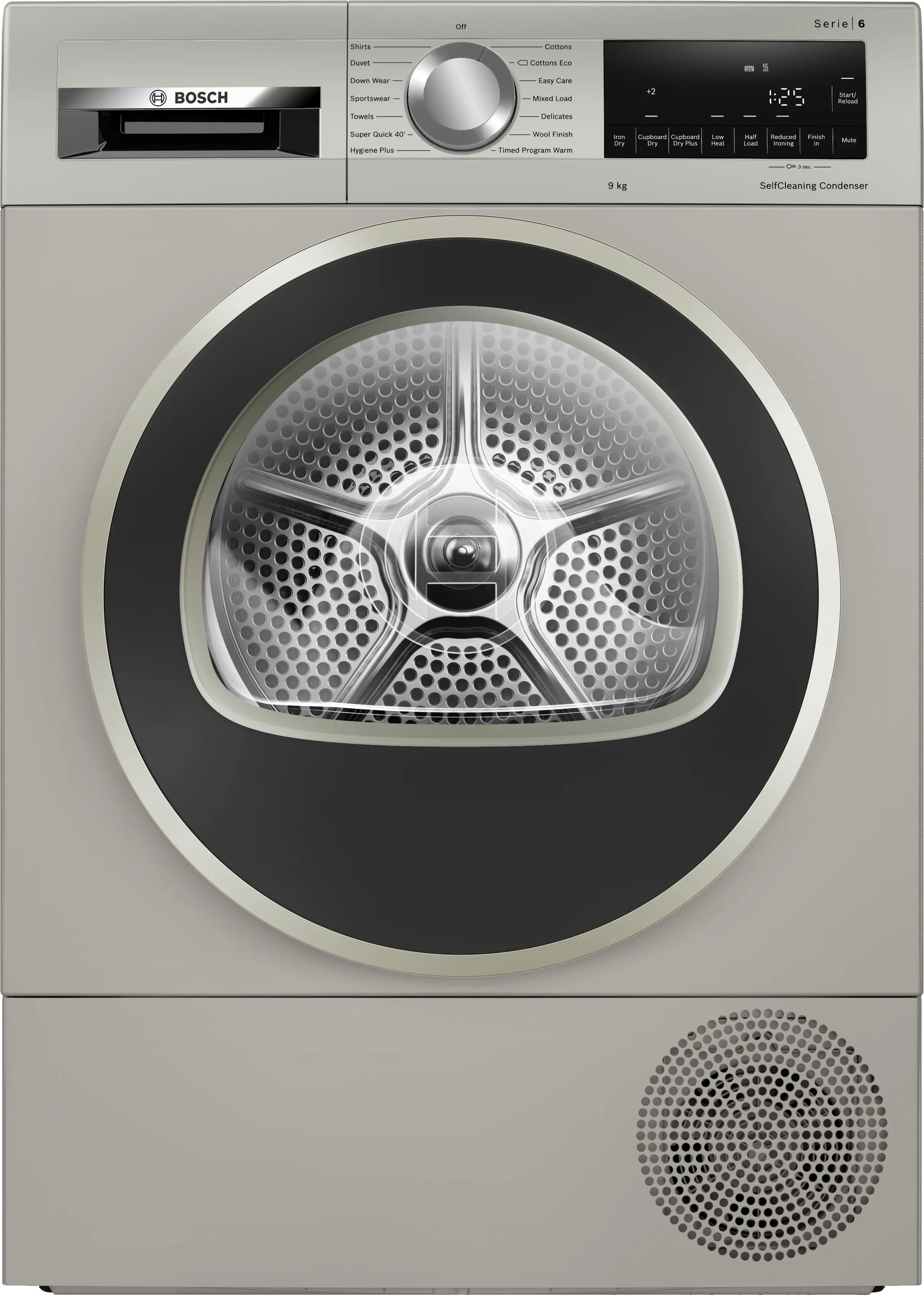Bosch WQG245S9GB Series 6 9kg heat pump tumble dryer in Silver Inox