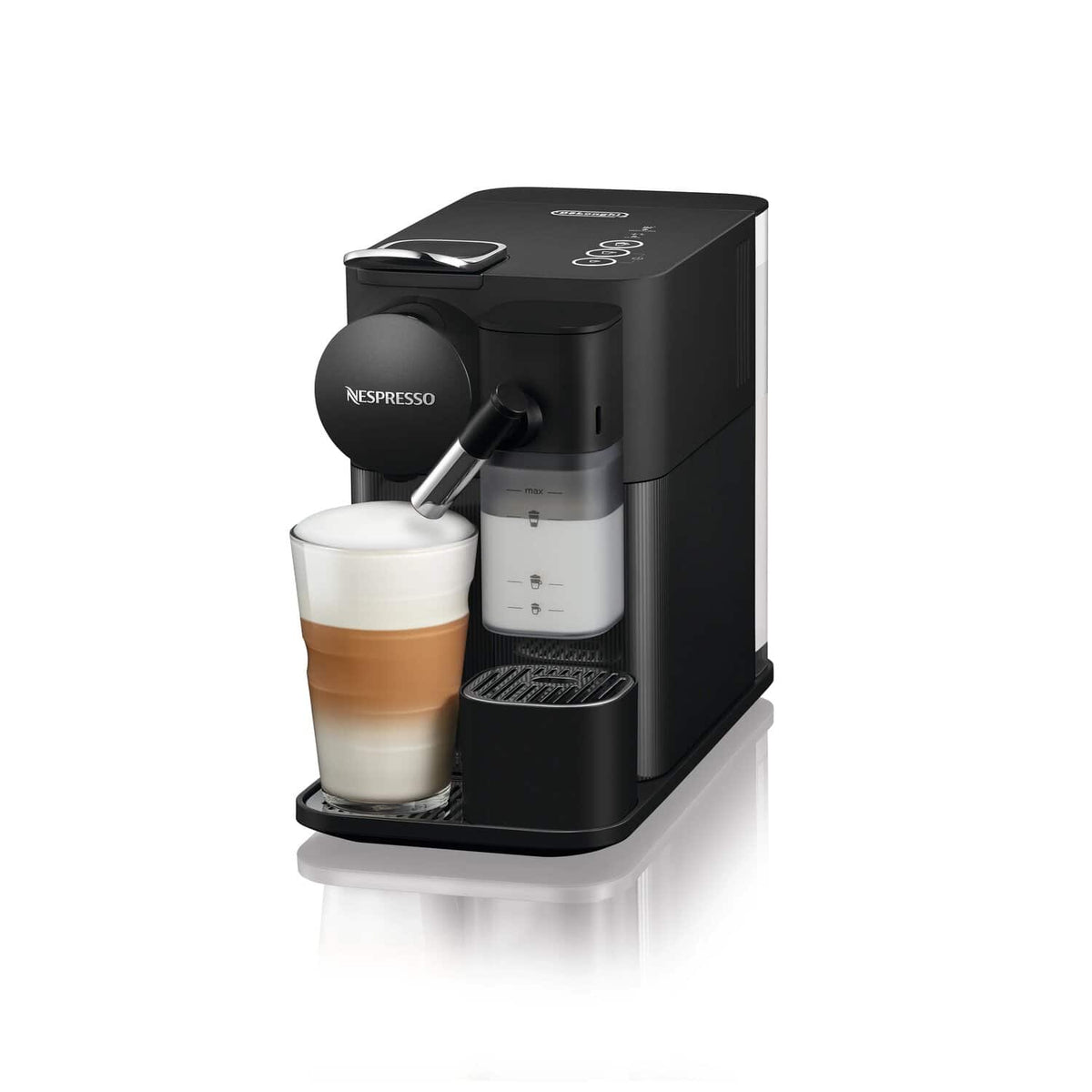 De'Longhi Nespresso Lattissima One Coffee Machine - Black - with a latte macchiato