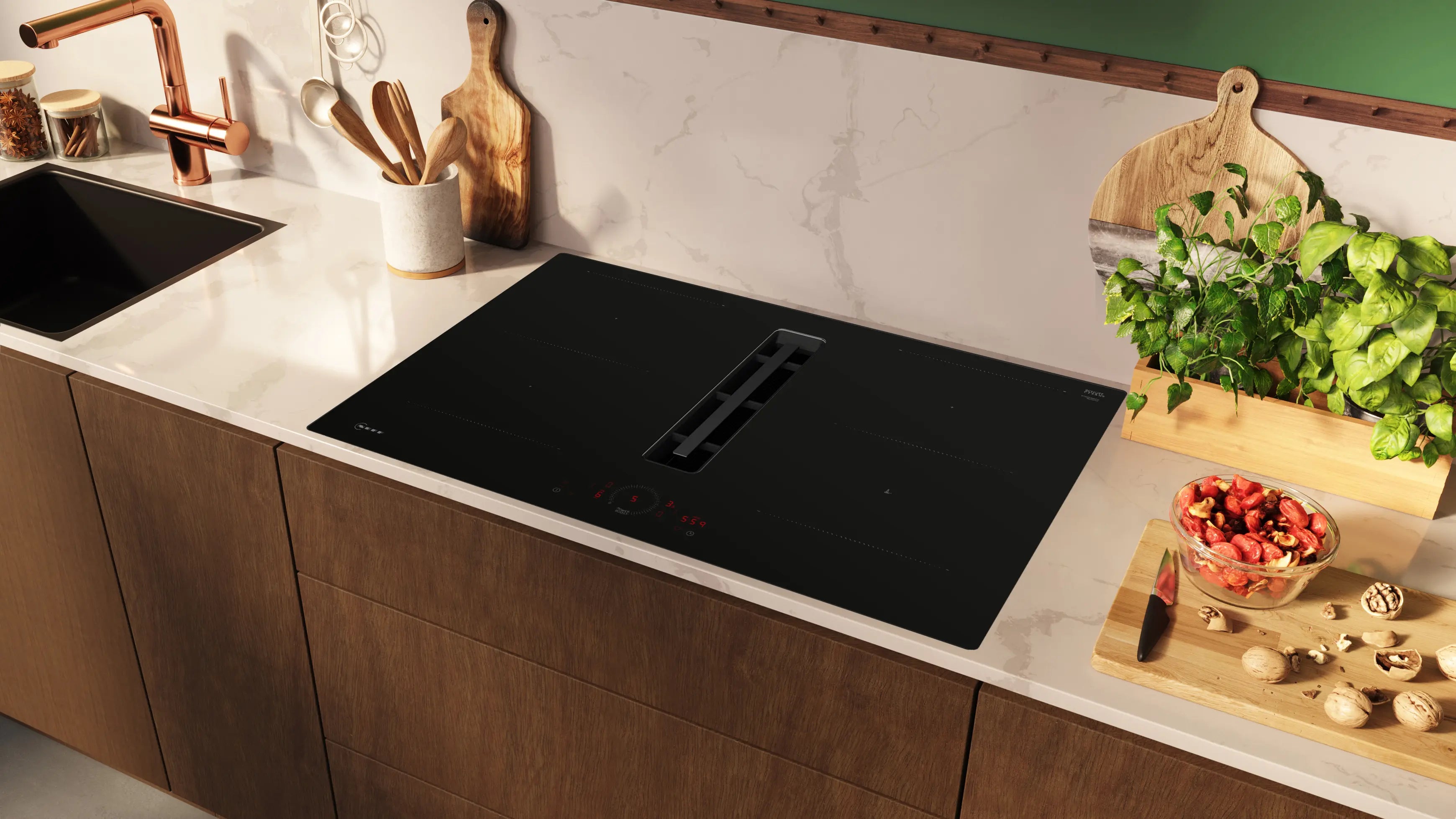 NEFF N 70 V58PHQ4C0 80cm Flush-Mount Induction Hob with Integrated Ventilation System in Black